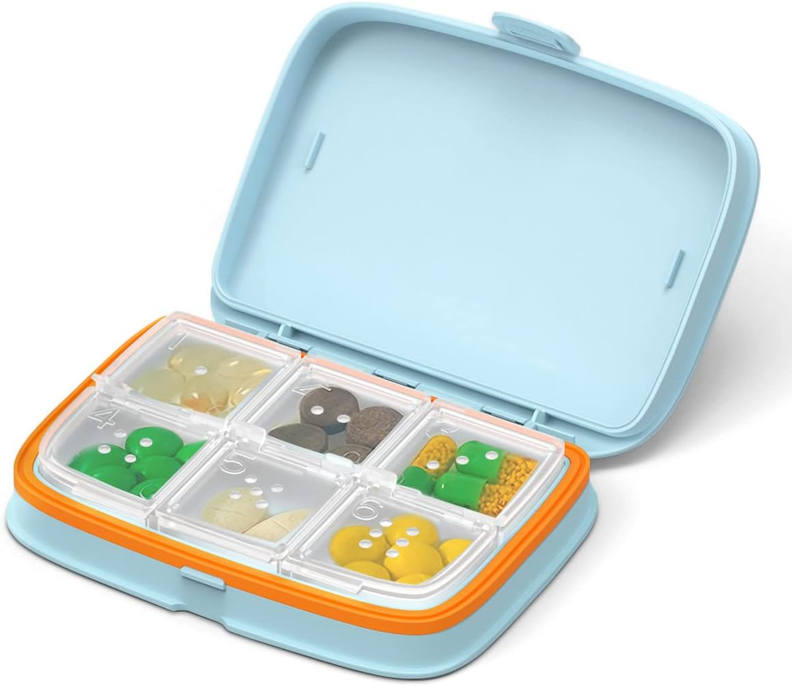 Pill Box Travel Compact Small Pill Container Organizer Fashion Daily Pill Case for Vitamin Supplements Medicine Storage (Blue) image number 3