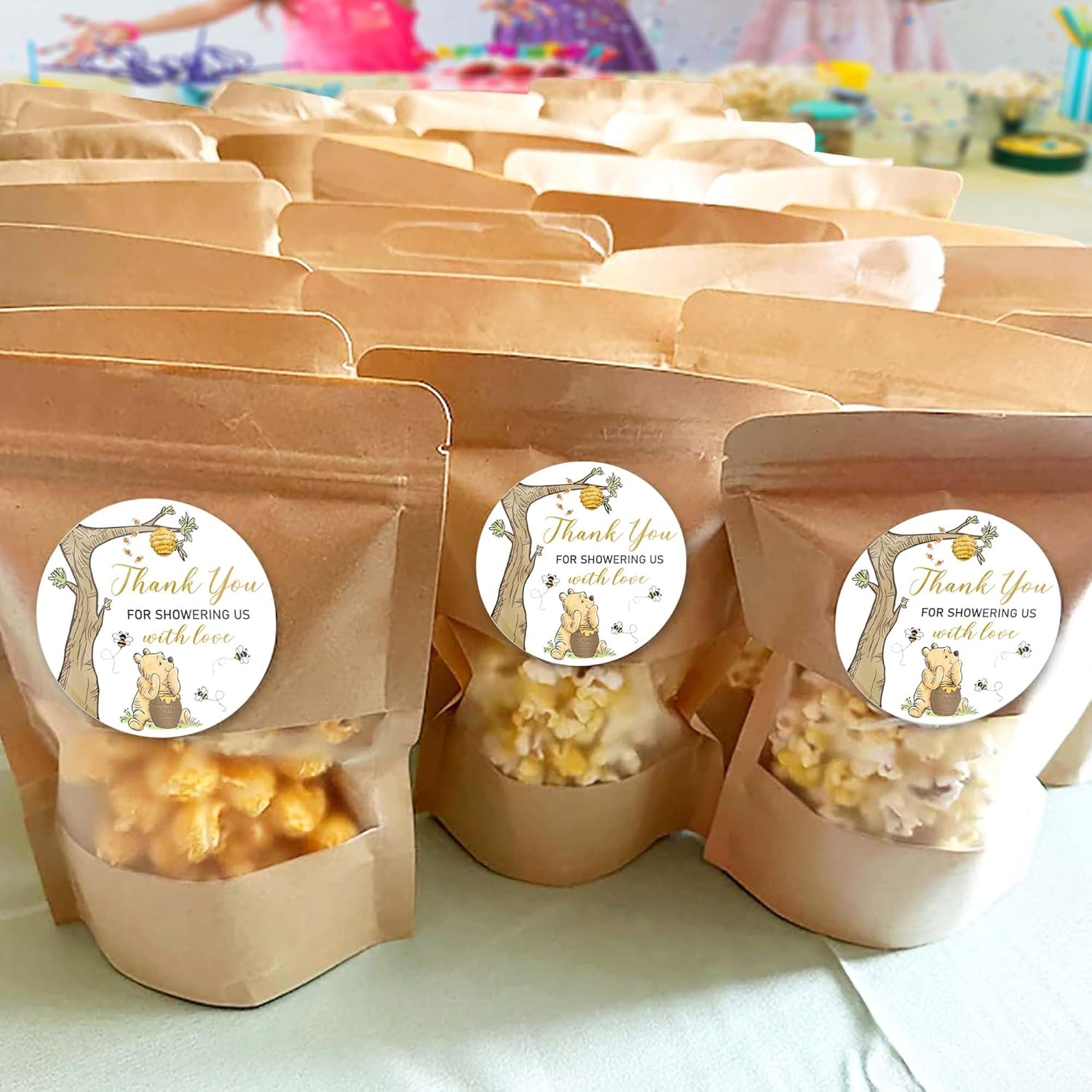 2 Inch 84Pcs Cute Thank You for Celebrating with Us Stickers Winnie Bear Baby Shower Party Decorations, Classic Pooh Thank You Stickers image number 5