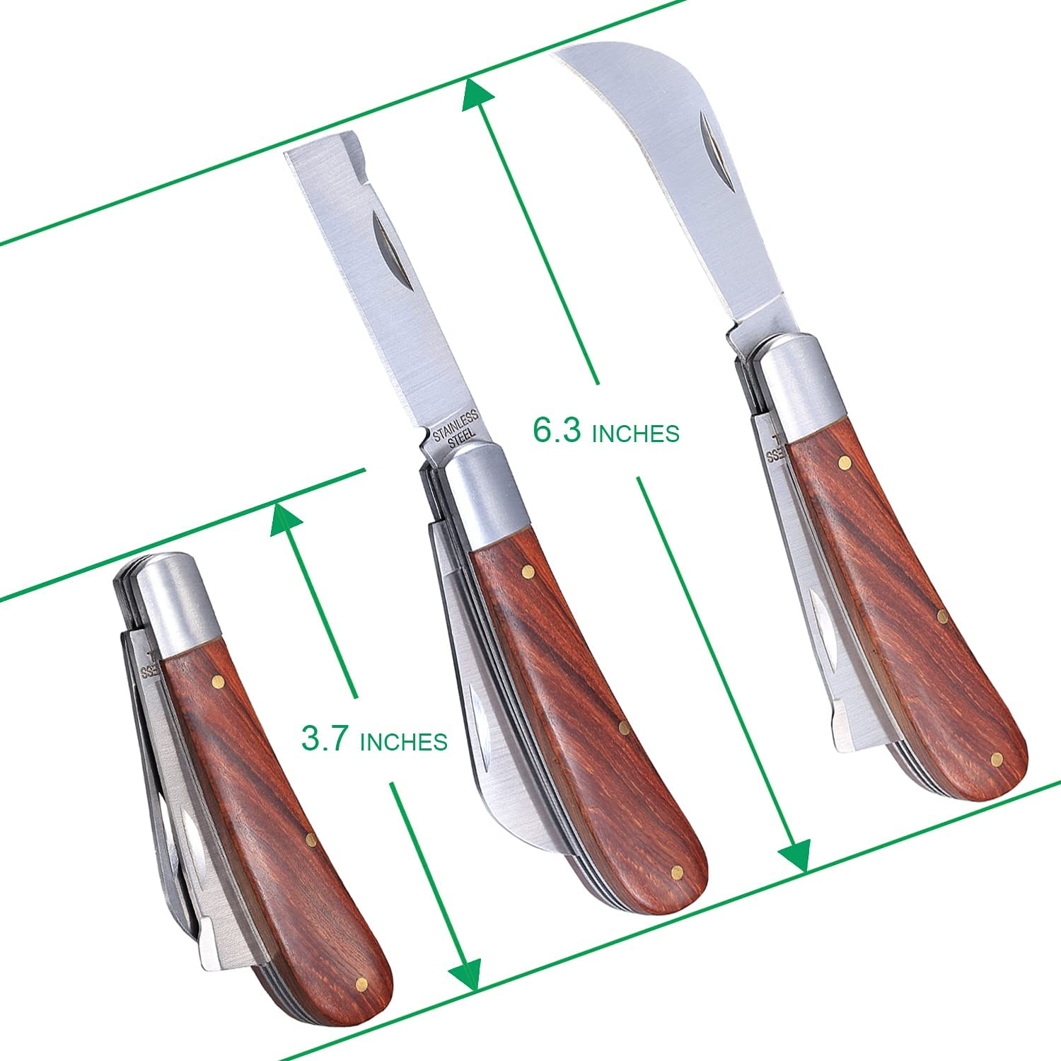 Grafting Knife with 2 Blades & 2 Tapes - Stainless Steel Gardening Tool for Plant Grafting, Pruning, Fruit Picking - Portable Rosewood Handle, Bark Lifter (Foldable) image number 3