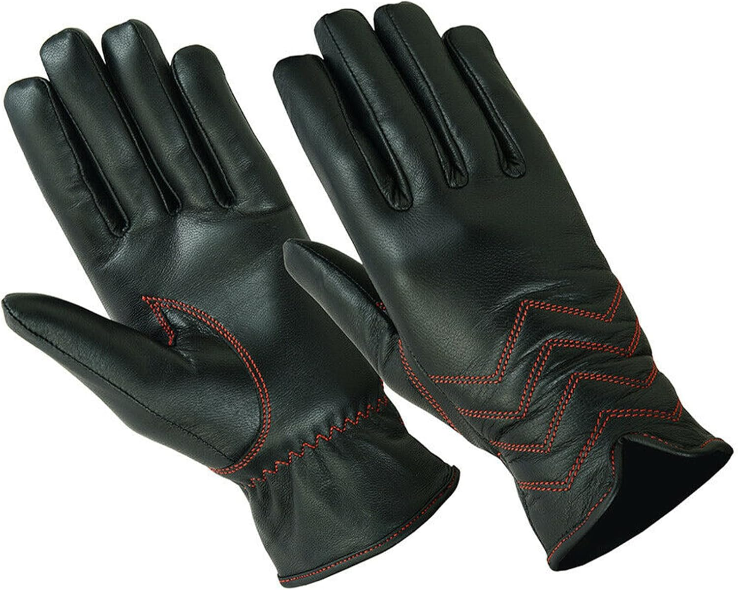 Leatherick Ladies Genuine Sheepskin Leather Gloves - Soft Liner Motorcycle Black Gloves with Red Threaded Double Stitching for Travel and Riding image number 6