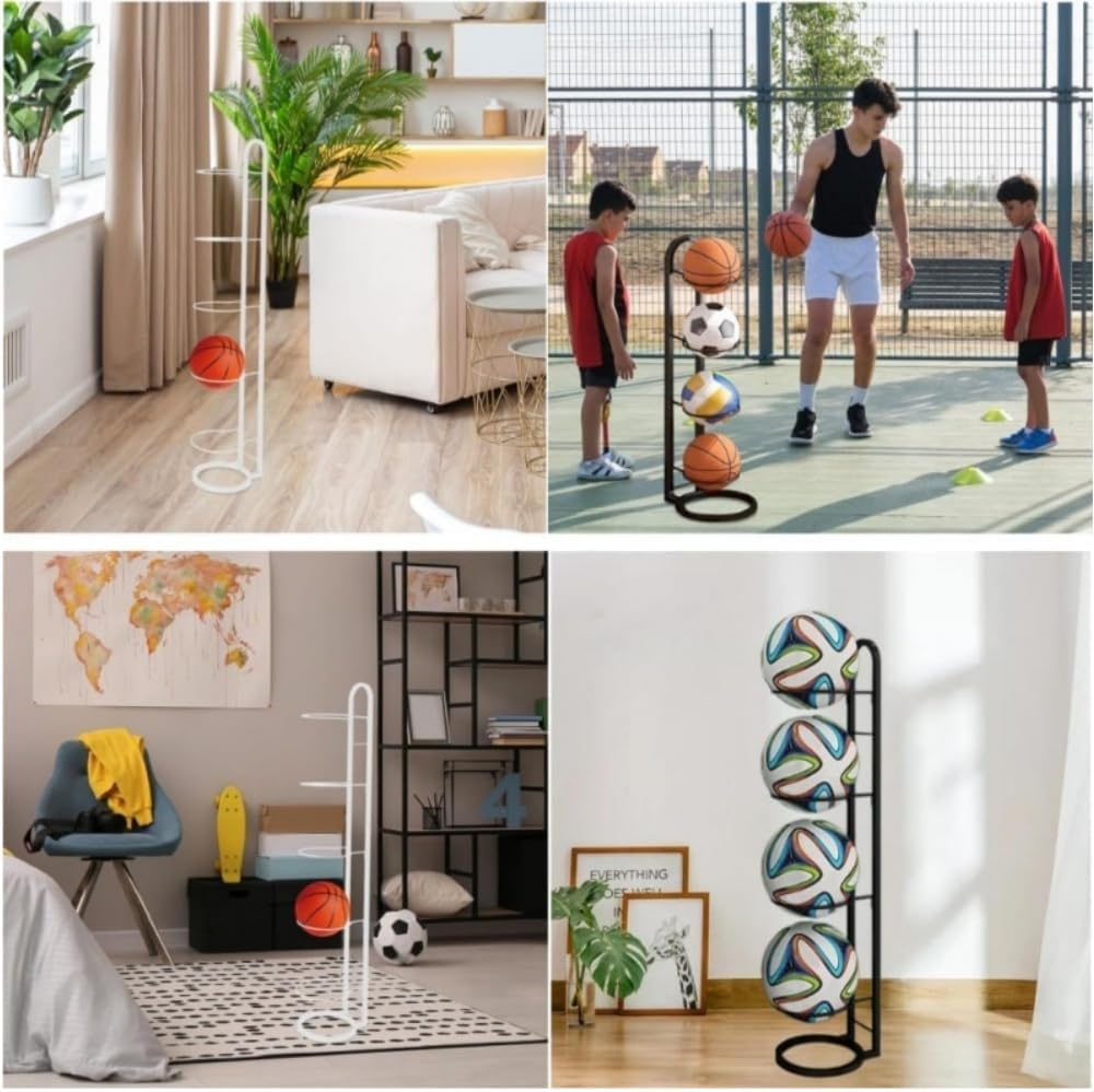 4-Tier Vertical Ball Rack, Movable Ball Sports Equipment Storage Rack, Removable, Space Saving, Suitable for Basketball, Football, Volleyball, Rugby Storage