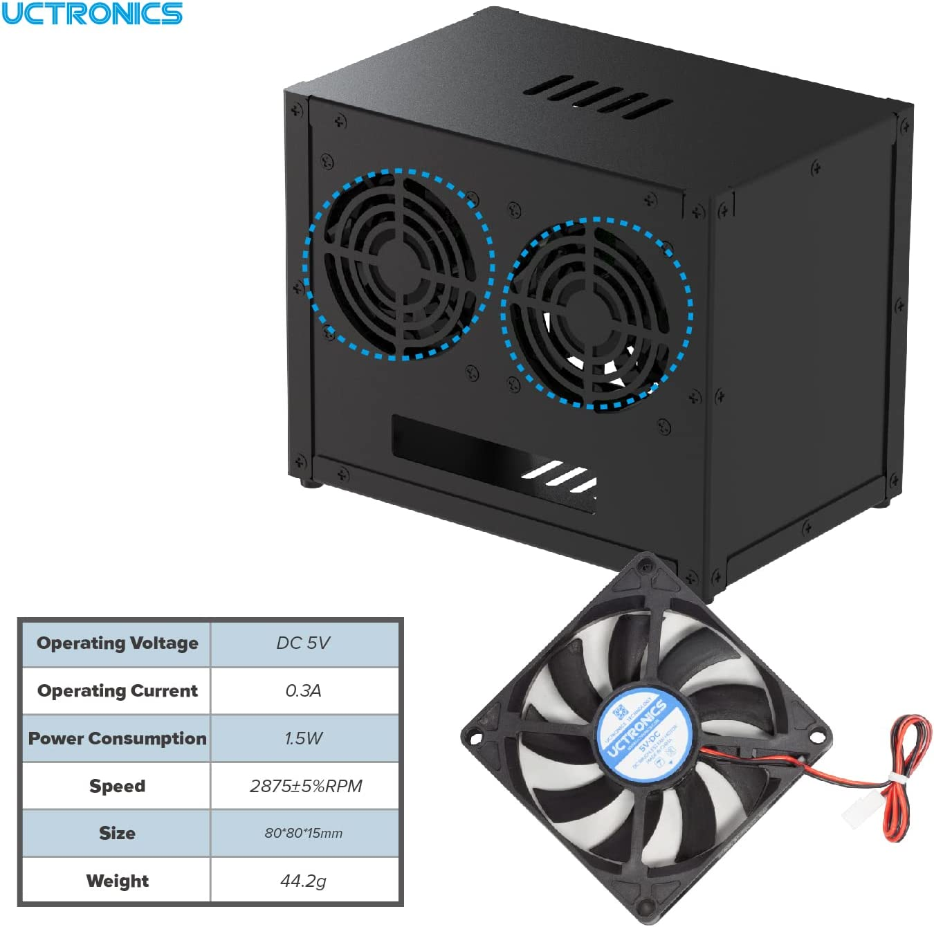 UCTRONICS Upgraded Complete Enclosure for Raspberry Pi Cluster, with 4 Removable Mounting Brackets for Pi 4B, 3B+/3B, and Other B Model and 2 Cooling Fans,Support 4 2.5" SSD and Switch image number 3