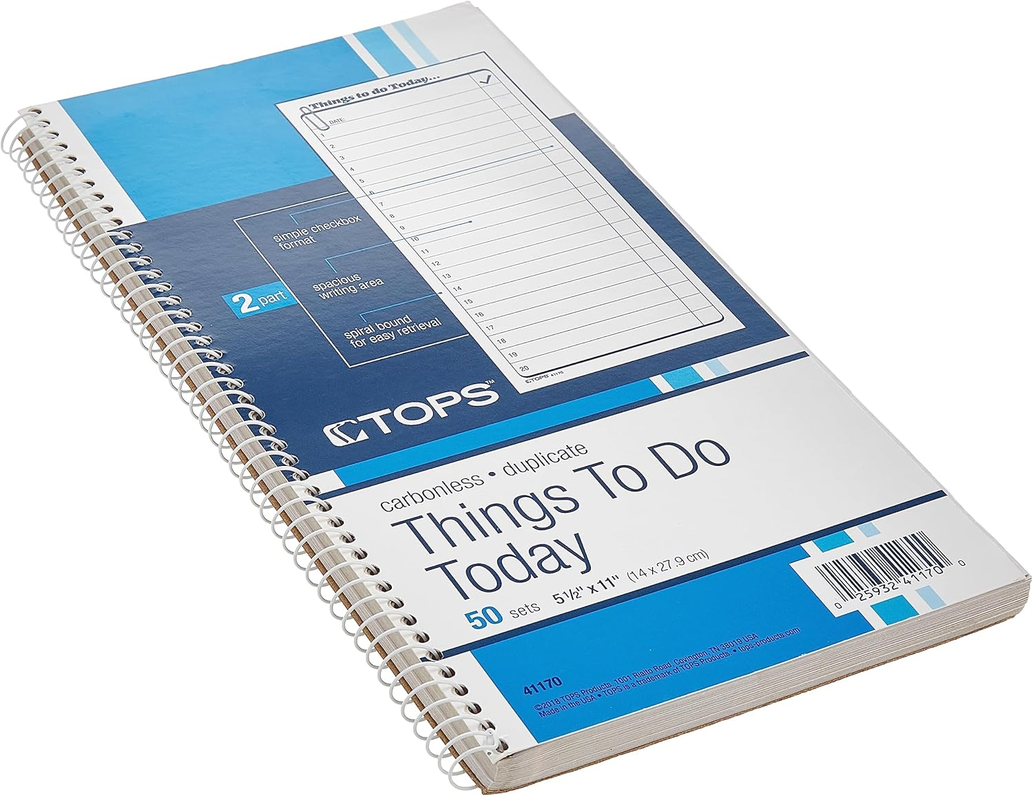 TOPS Daily Agenda/Things to Do Form, 2-Part, Carbonless, 5.5 X 11 Inches, 50-Sets per Pad (41170)