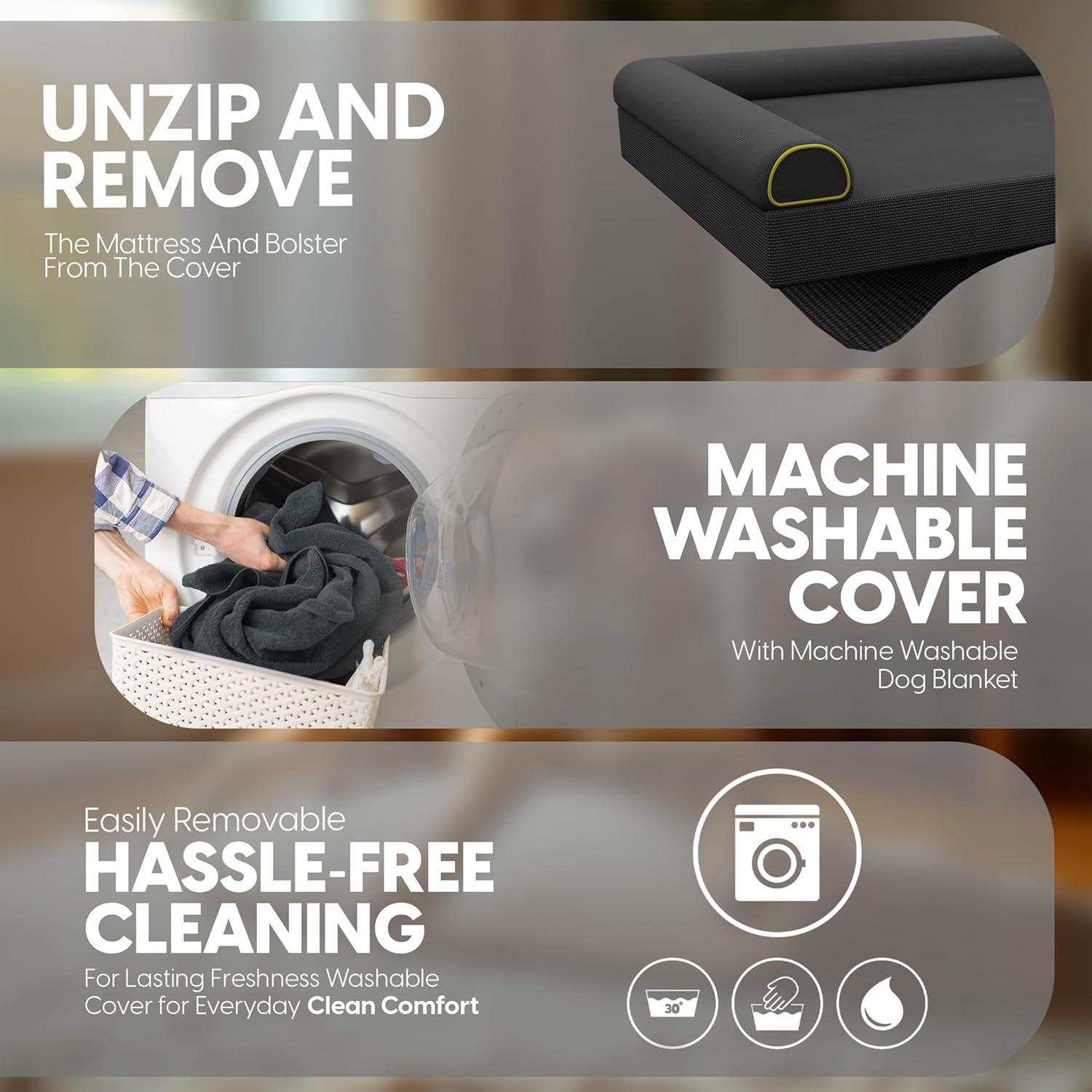 Orthopedic Dog Bed, Egg Crate Memory Foam, Bonus Dog Blanket, Waterproof Dog Bed, Washable Removeable Cover, Durable Oxford Fabric Cover, Large Dog Sofa Beds for Medium, Large Dogs image number 3