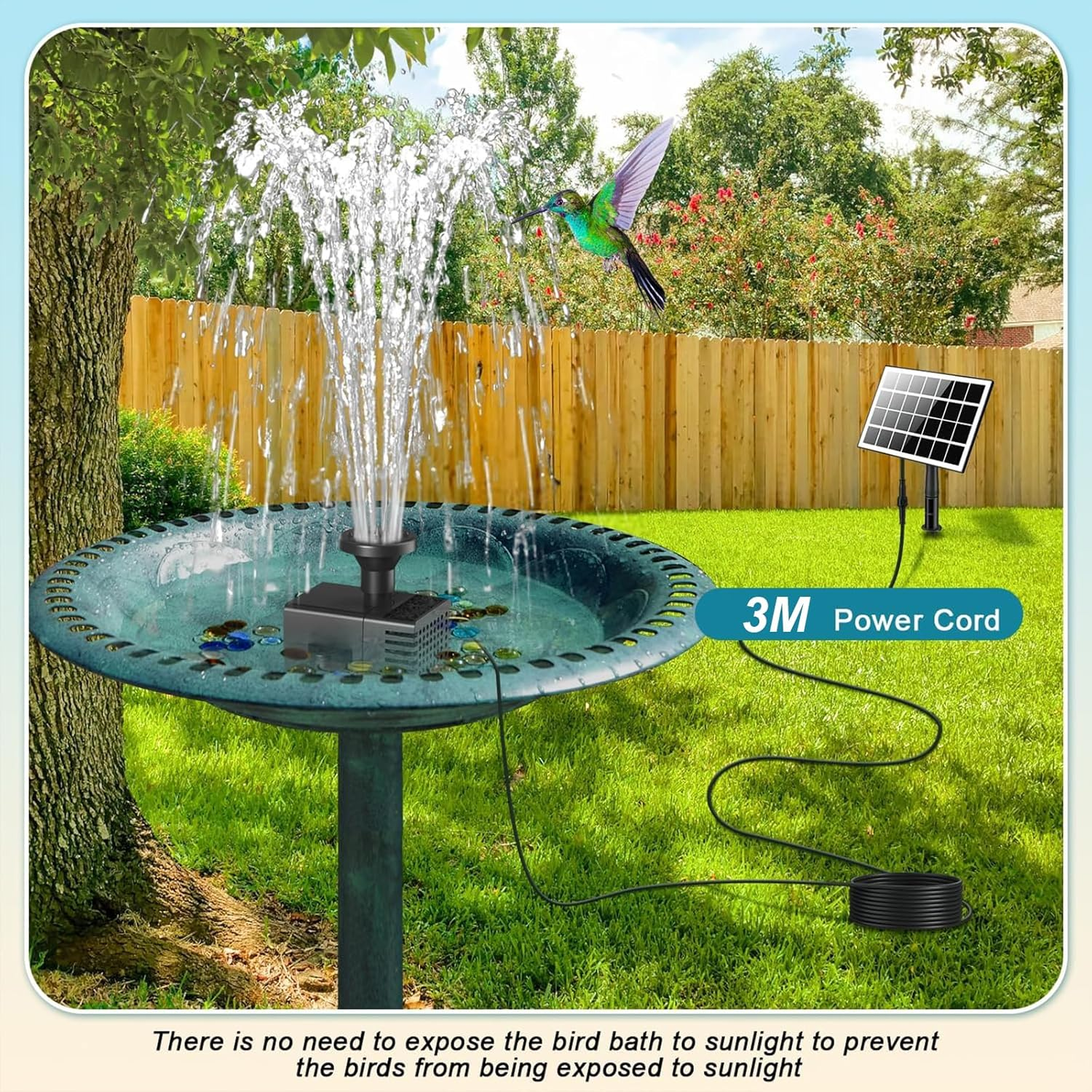 1.5W Solar Fountain Pump for Water Feature Outdoor DIY Solar Bird Bath Fountain with Multiple Nozzles, Solar Powered Water Fountain for Garden, Ponds, Fish Tank and Aquarium