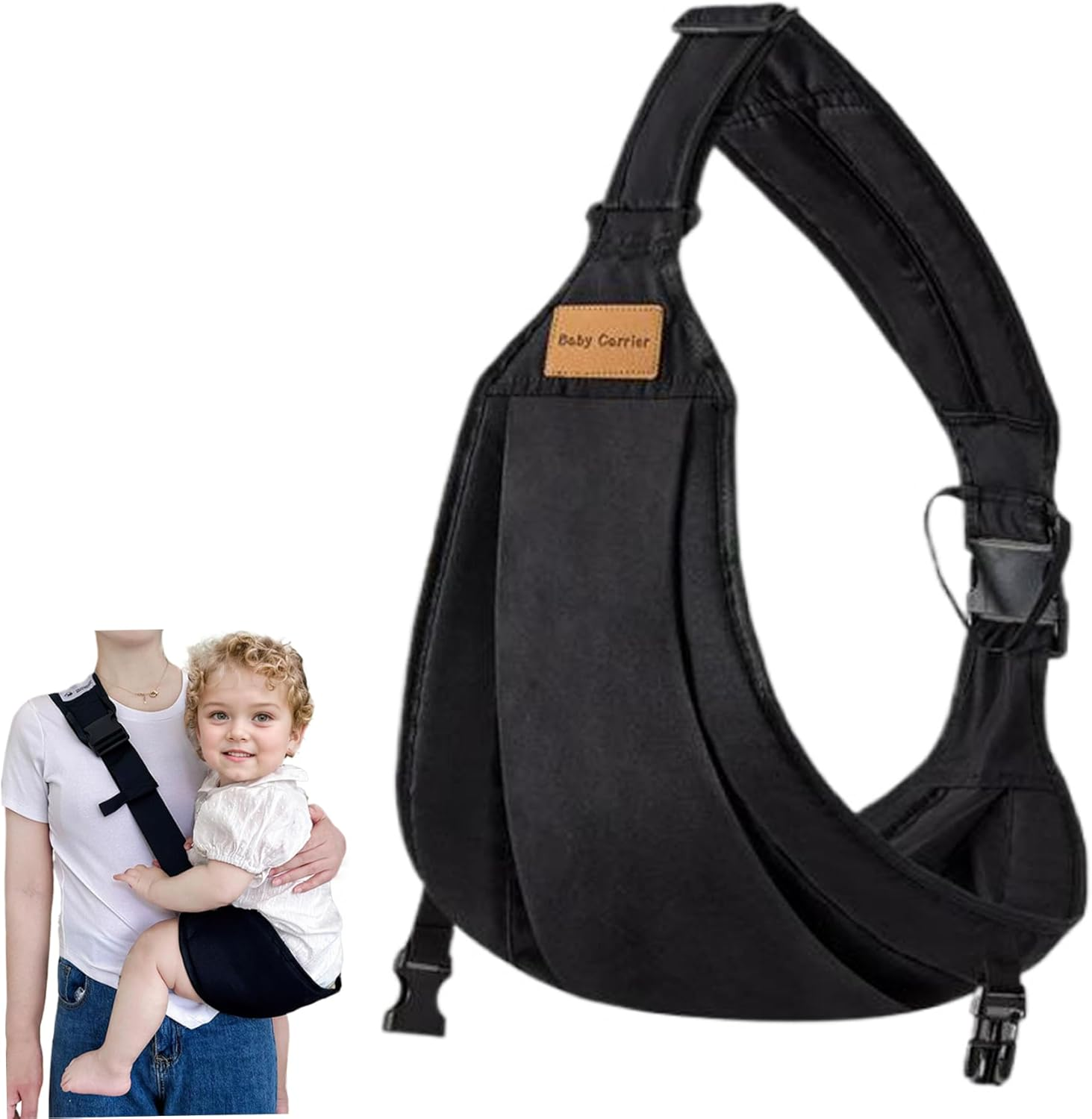 Baby Sling Carrier - Toddler Sling, Portable Baby Wrap Carrier, Adjustable, Soft, Anti-Slip, Newborn to 44Lbs, Black