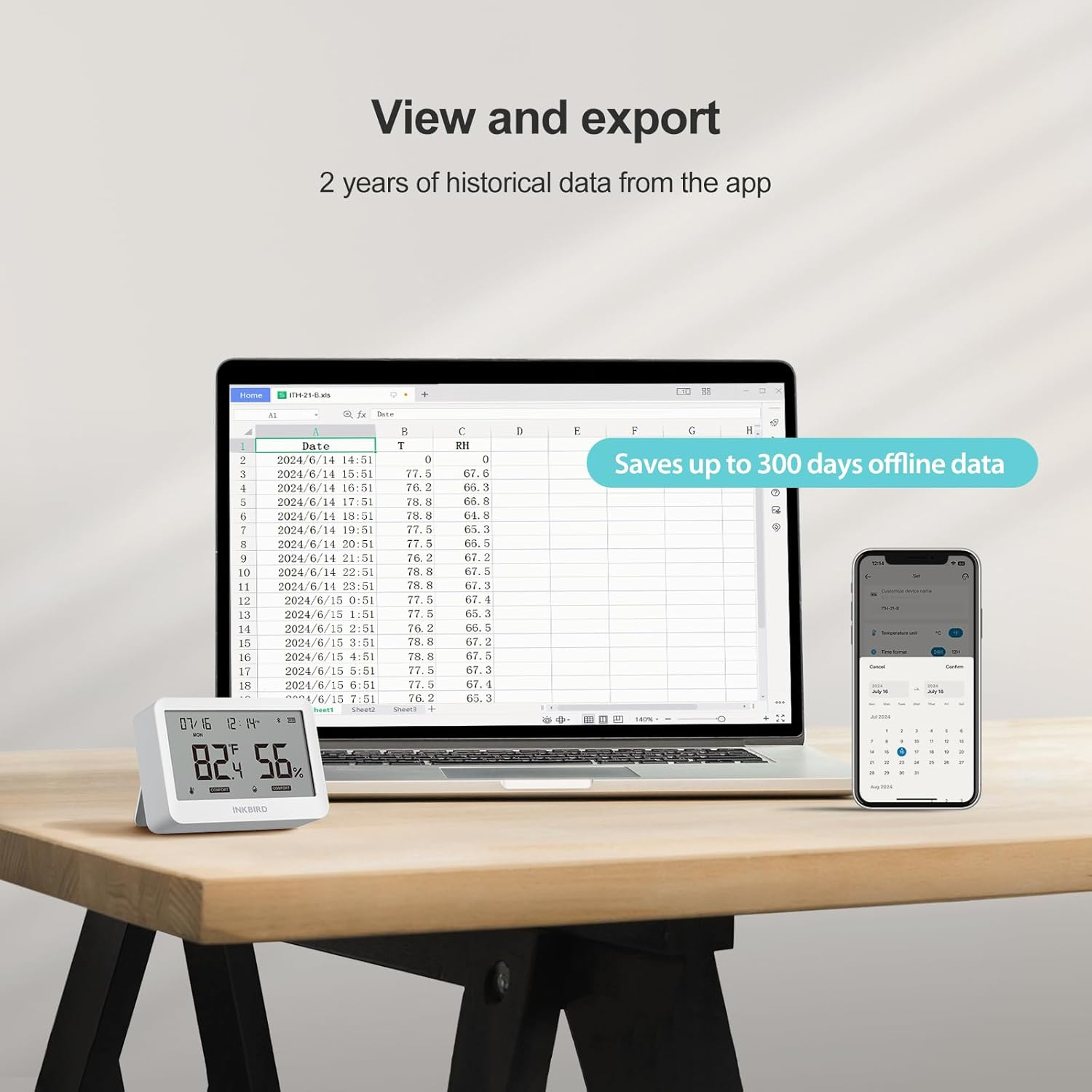 INKBIRD Bluetooth Smart Thermo-Hygrometer ITH-21-B, 6-In-1 Indoor Temperature and Humidity Monitor with APP Control, Custom Comfort Levels, 2 Years History Export image number 1