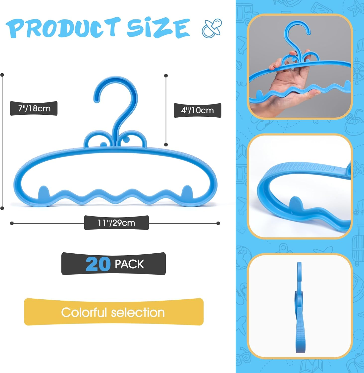 Li&Zhao Baby Clothes Hangers Plastic - 20 PCS Wide Kids Hangers Toddler Hangers Shirt Hangers Infant Hangers Children Hangers Plastic Hangers 20 Pack for Pants Coats Skirts Clothing