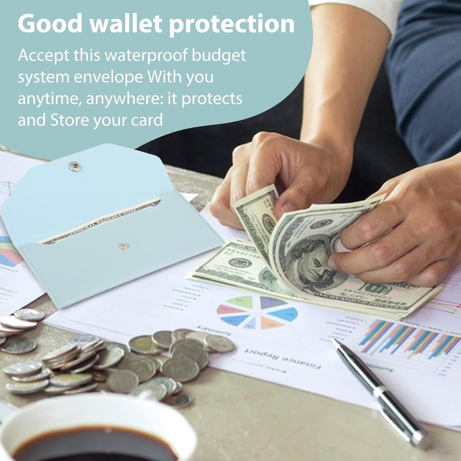 Teaaha Cash Wallet Genuine Leather Money Stuffing Wallets Organizer Reusable Budget Envelope Wallet Retro Clutch Wallets for Men Women Cash Check Billing, Minimalist Design image number 1