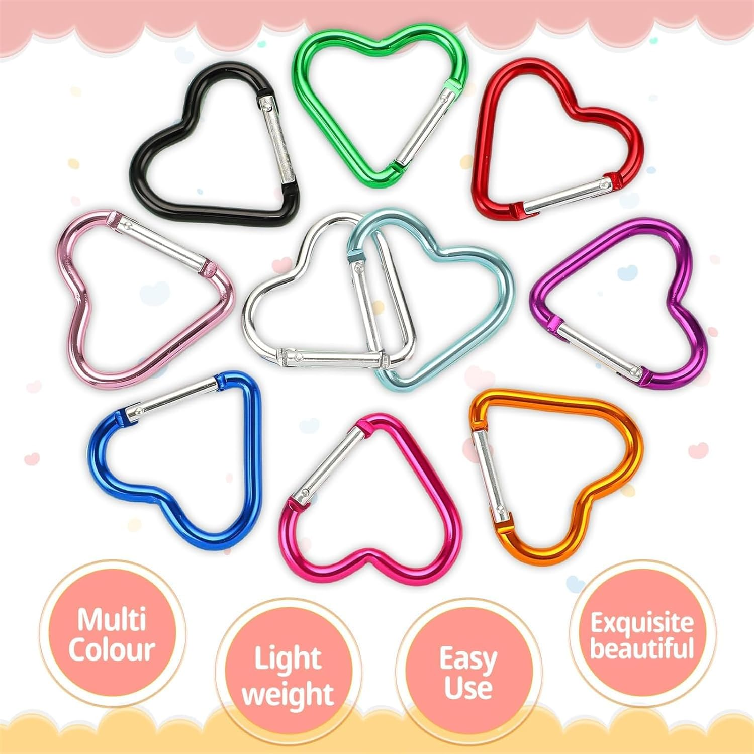 10 PCS Heart Shaped Keychain Carabiner Clips, Aluminum Heart Carabiner Spring Snap Hook Key Clip Connect Hooks for Keyring Belt Loop Water Bottle Backpack Hiking Camping image number 4