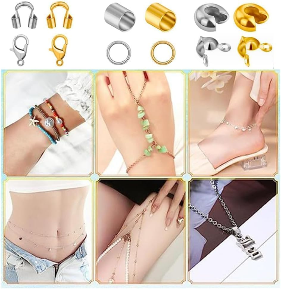 1200 Pcs Crimp Beads Kit for Jewelry Making Crimp Beads Crimp Covers Crimp Tubes and Wire Guardians Lobster Clasps Jump Rings Crimping Pliers and Beading Wire for Jewelry Making