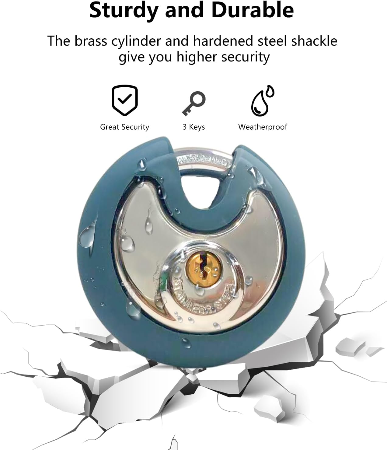 DAYGOS Disc Storage Lock for Storage Unit, Outdoor Waterproof round Padlock, Heavy Duty Circle Lock with Keys for Uhaul,Moving Truck,Pods Container(3/8-Inch Shackle) image number 4