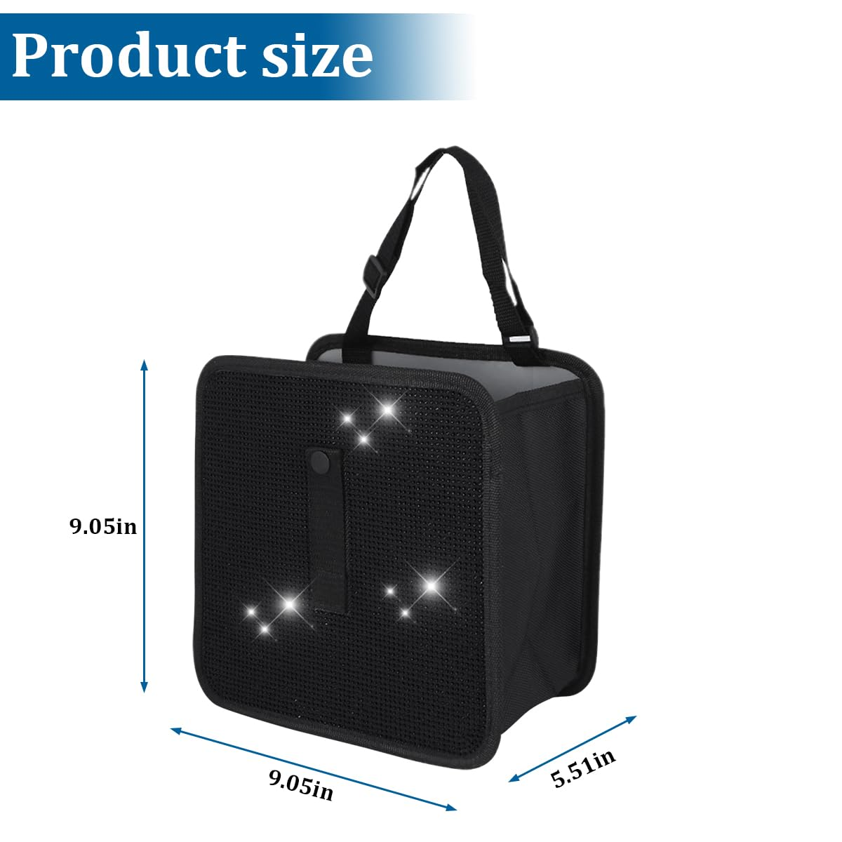 BELOMI Car Foldable Trash Can, Bling Rhinestone Crystal Auto Hanging Waterproof Leakproof Garbage Bin, Vehicle Waste Basket Dustbin, Multipurpose Car Organizer Accessories for SUV Truck RV (Black) image number 2