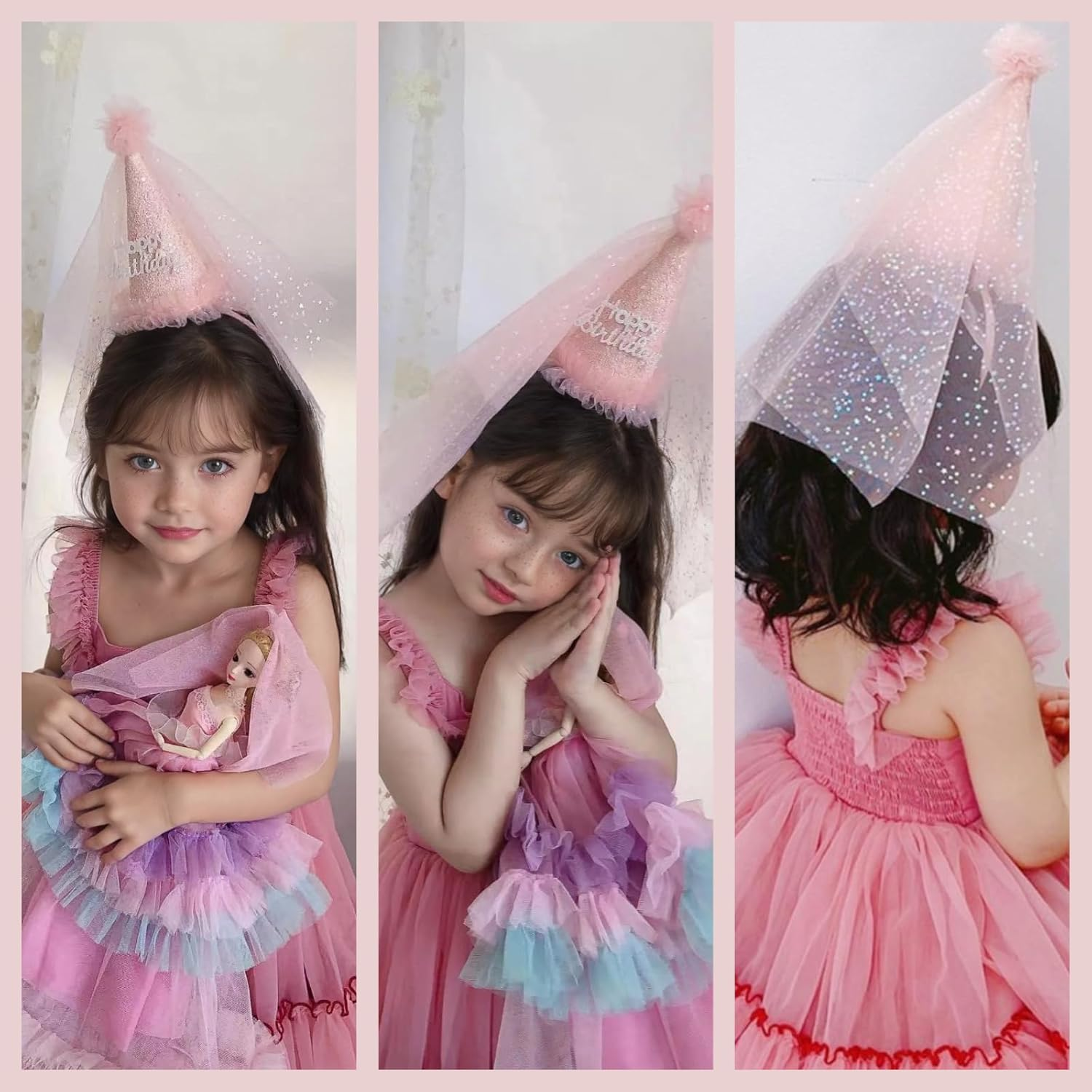 Birthday Hats, Party Hats, Birthday Dress Up,Princess Birthday Hat with Veil - Fairytale Princess Look image number 4