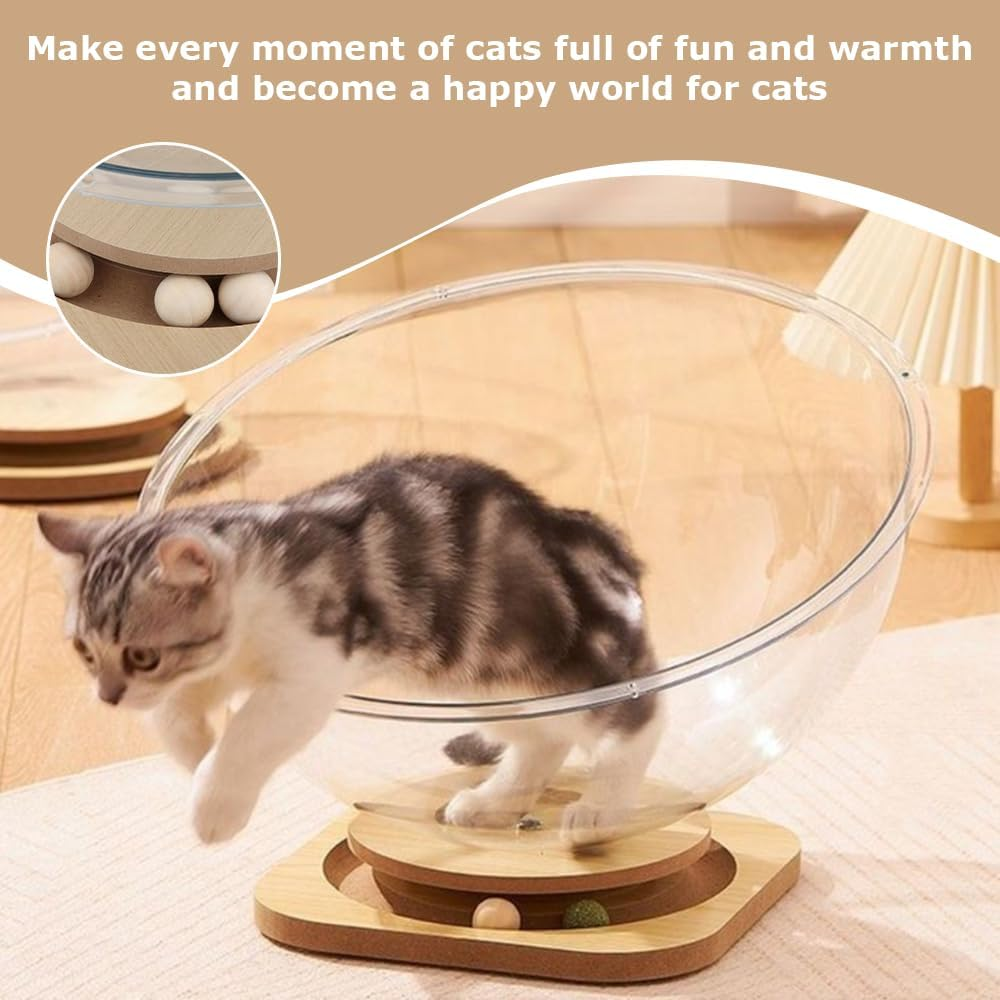Rotating Space Capsule Cat Bed, Interactive Dome Cat House, Transparent Multi-Functional Cat Cave, Acrylic Nest Pet Furniture, for Indoor Cats Small Pets ﻿ image number 2