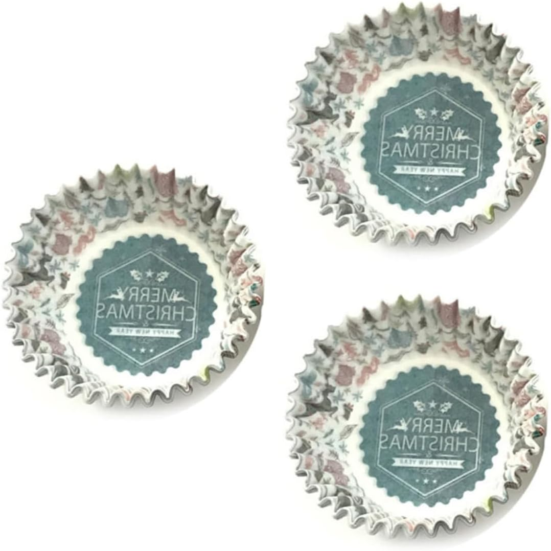 Abaodam 3Sets Christmas Theme Mini Dessert Cups Cupcake Wrappers Heat Resistant Oil Dessert Wraps for Wedding Birthday Party 100Pcs*3 image number 1