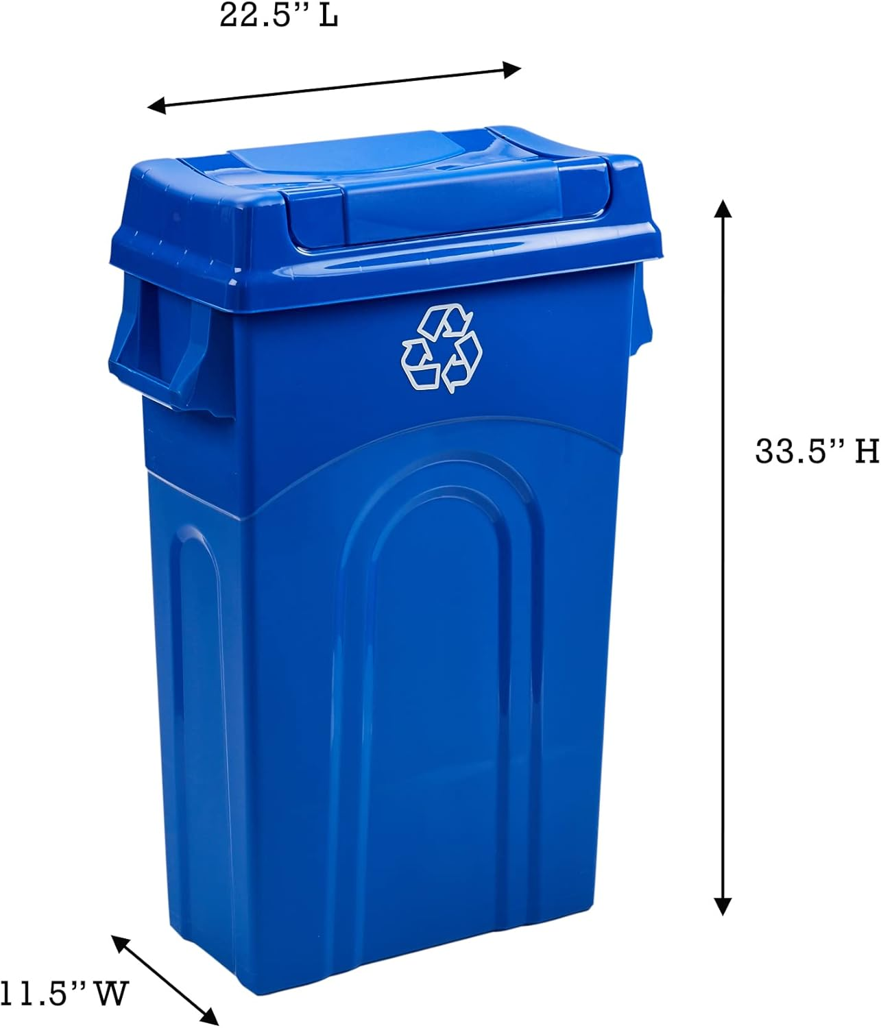 United Solutions Highboy Recycling Bin with Swing Lid, 23 Gallon, Space Saving Slim Profile and Easy Bag Removal, Handles for Easy Carrying, Indoor/Outdoor Use, Recycle Blue image number 6