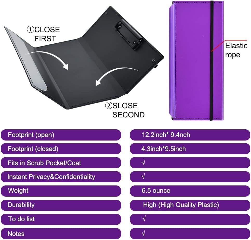 Vuzvuv Foldable Nurse Clipboard, Purple, 12.2" X 9.4", 30 Sheet Capacity, Medical Edition Cheat Sheets image number 2