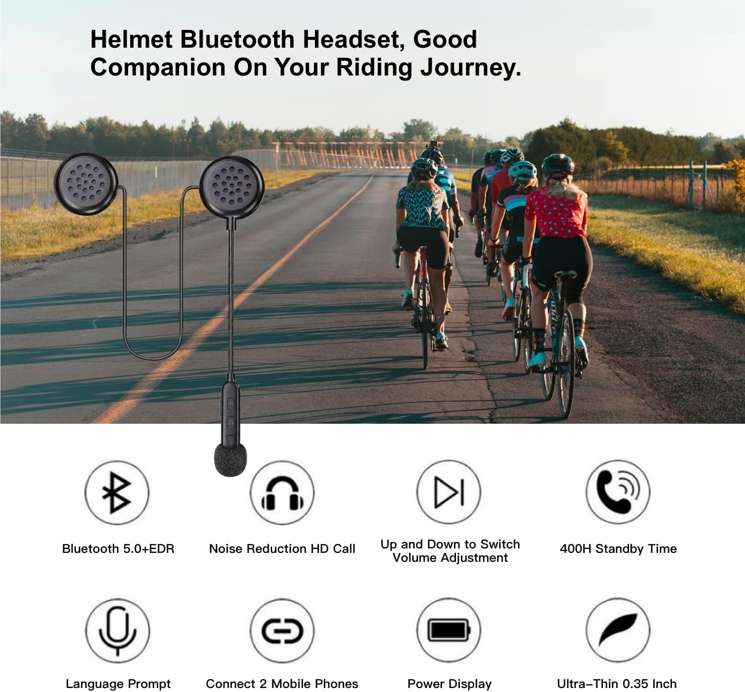 Motorcycle Helmet Bluetooth Headset with Bluetooth 5.0 Ultra-Thin Wireless Helmet Earphone Hands Free Music Call Control Waterproof Helmet Speaker for Motorbike Sport Cycling/Skiing/Riding image number 1