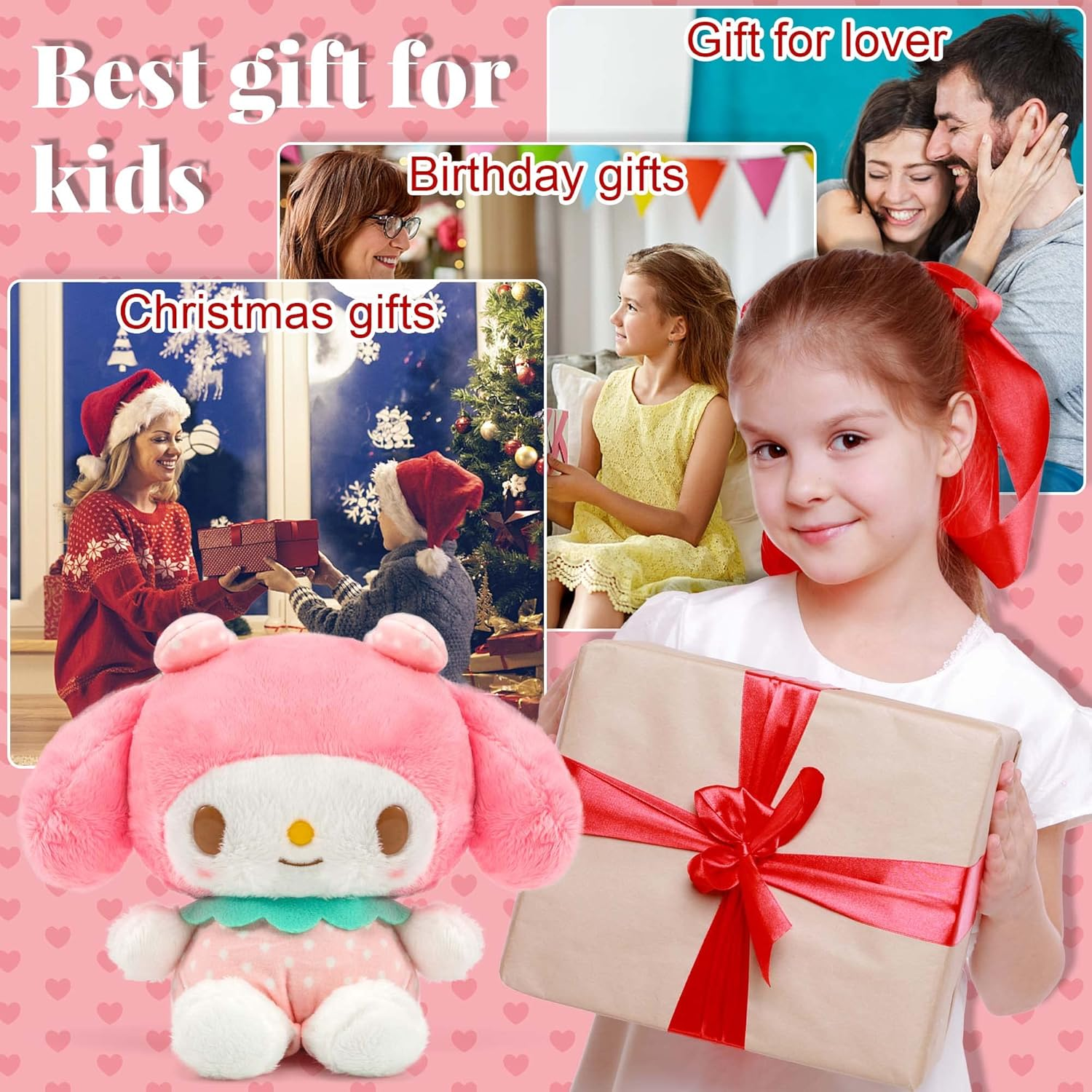 8 Inch Cute My Melody Plush Toys, Kawaii Cartoon Melody Strawberry Stuffed Animal Pillow Doll Perfect Birthday Party Favor Gifts for Kids Girls Anime Fans image number 1