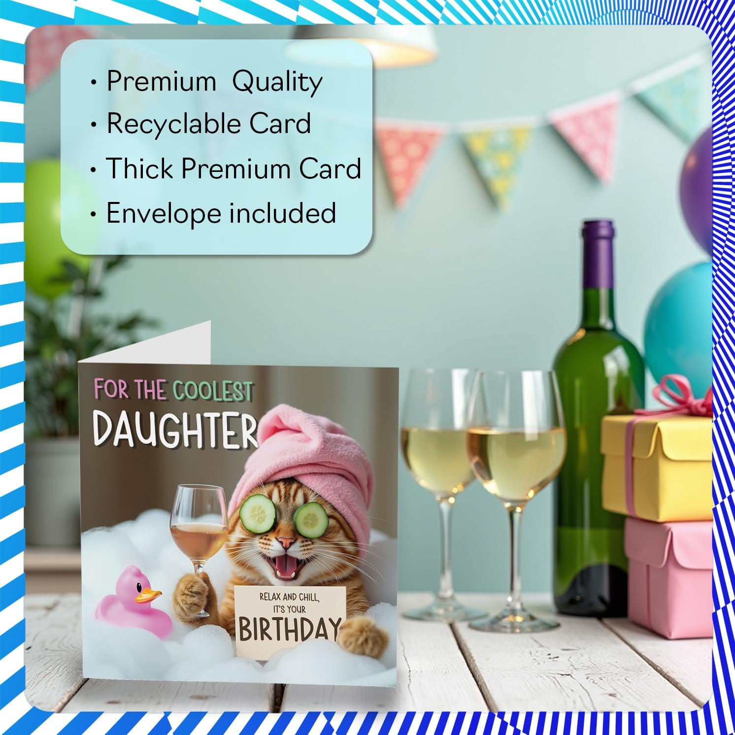 Funny Daughter Birthday Card - Relaxing Bath Cat - Cheeky Happy Birthday Card for Daughter from Dad Mum, 145Mm Joke Humour Bday Greeting Cards image number 6