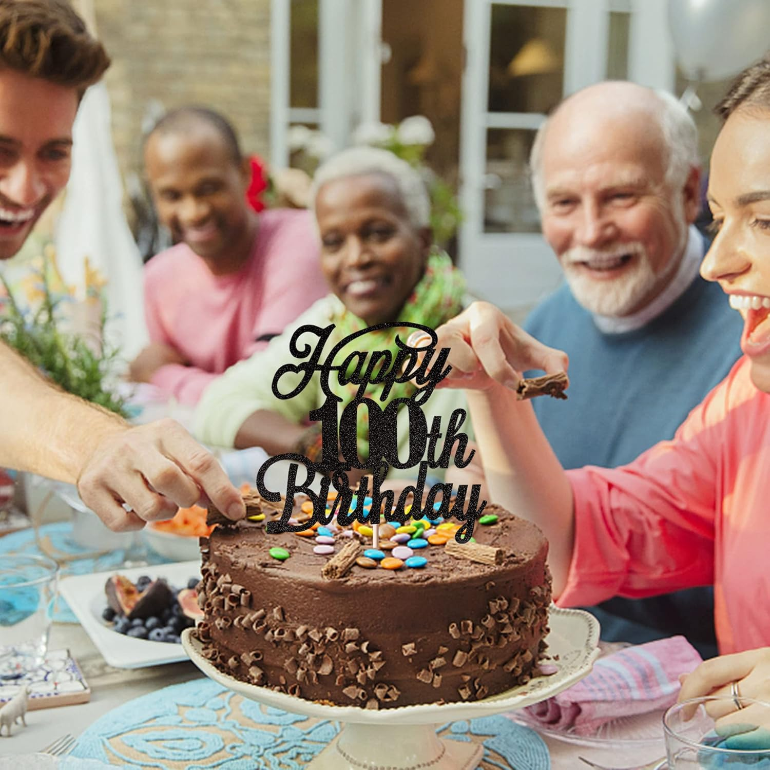 Rsstarxi 1 Pack Happy 100Th Birthday Cake Topper Black Glitter 100 & Fabulous Cheers to Years Old Pick for Celebrating 100Th Anniversary Party Decorations Supplies, Black 100Th (Xm063-Black 100Th) image number 3