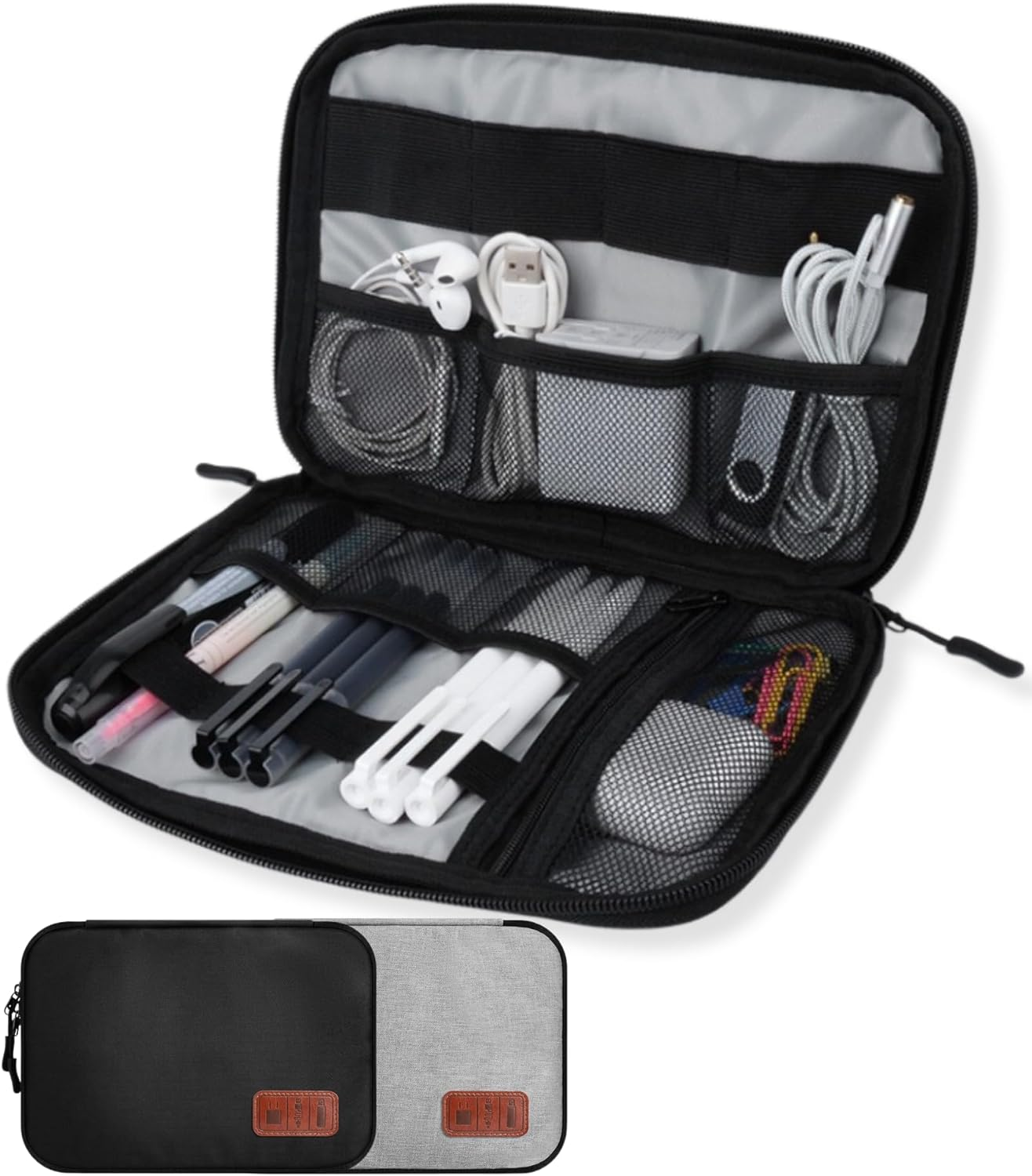 Cable Organiser Bag, Electronic Organizer Bag, Double Layer Travel Case Bag/Pouch for Electronics, Waterproof Pouch for Cables with Sd Card Slots, USB Cable Organizer (Black Small)