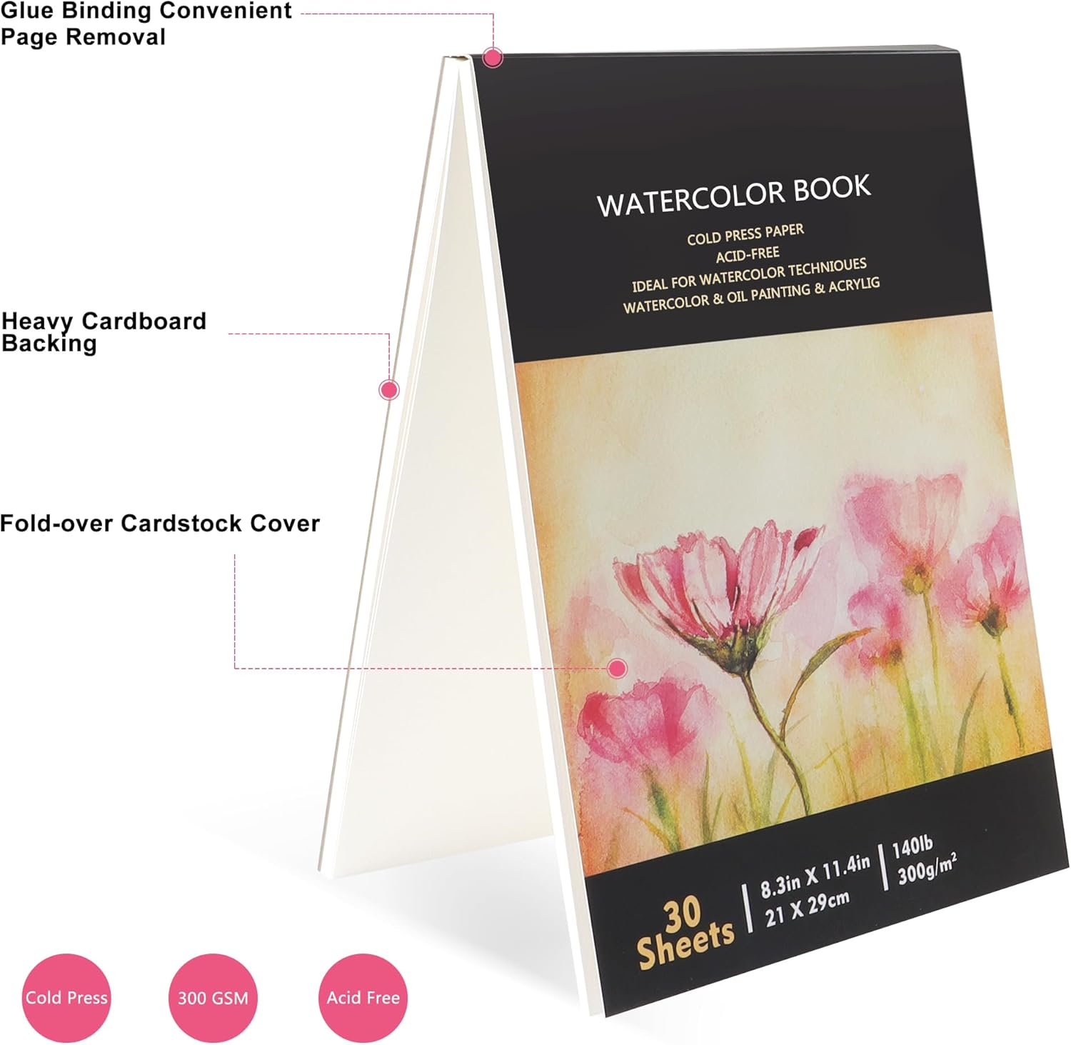 JUNART A4 Watercolour Paper Pad,Good Pigment Dispersion and Colour Adhesion Sketchbook,Perfect for Adults & Kids Indoor and Outdoor Creations,Travel-Friendly(House) image number 4