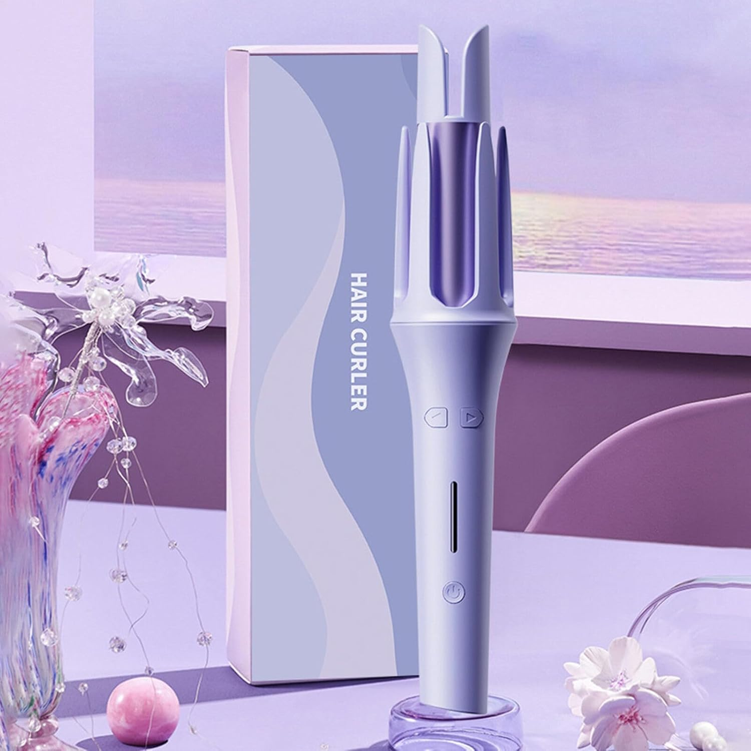 Leona Co Automatic Rotating Hair Curling Iron, Fast Heating Auto Hair Curler for 32MM 1.3" Soft Waves Styling, Includes Heat Resistant Silicone Mat Pouch, Auto Curling Wand for Long Short Hair (Purple) image number 3