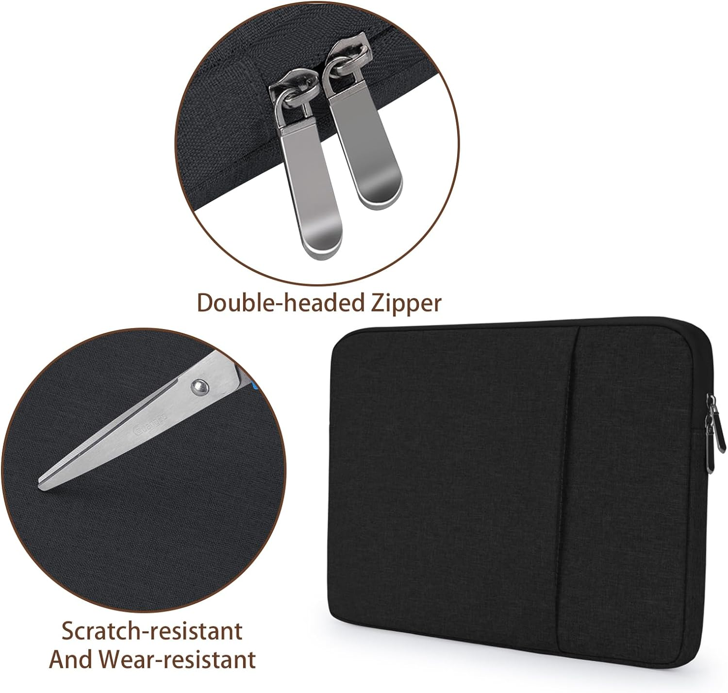 Laptop Sleeve 15.6 Inch, Suitable for 15-15.6 Inch Lenovo HP Dell Macbook Computer Notebook Durable Shockproof and Lightweight with Zippered Pockets Cover Protective Case (Black) image number 2