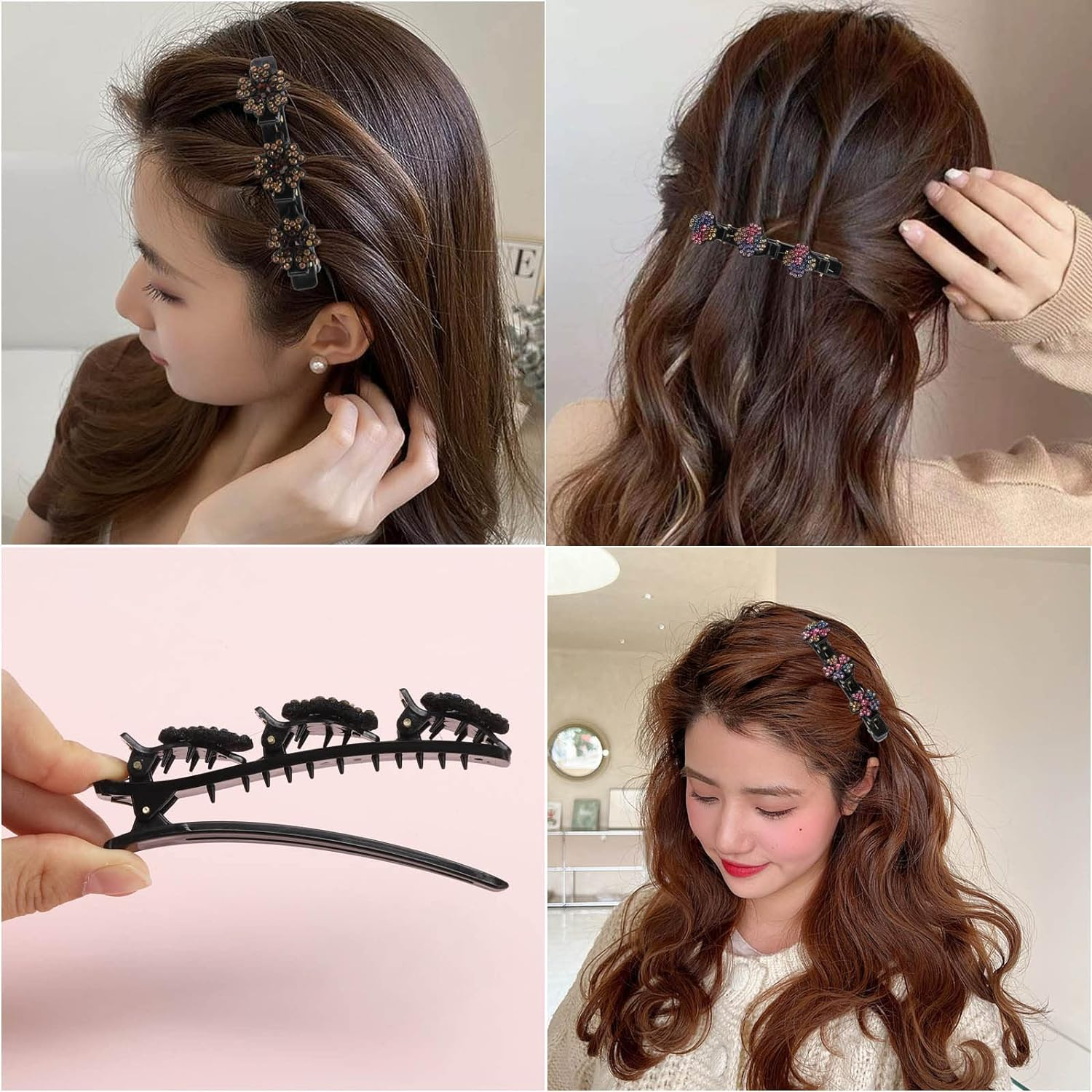 8 Pcs Rhinestone Duck Billed Clips Crystal Hair Clips Flowers Hair Pin Sparkling Hair Barrettes Styling Decorative Accessories for Women and Girls image number 1