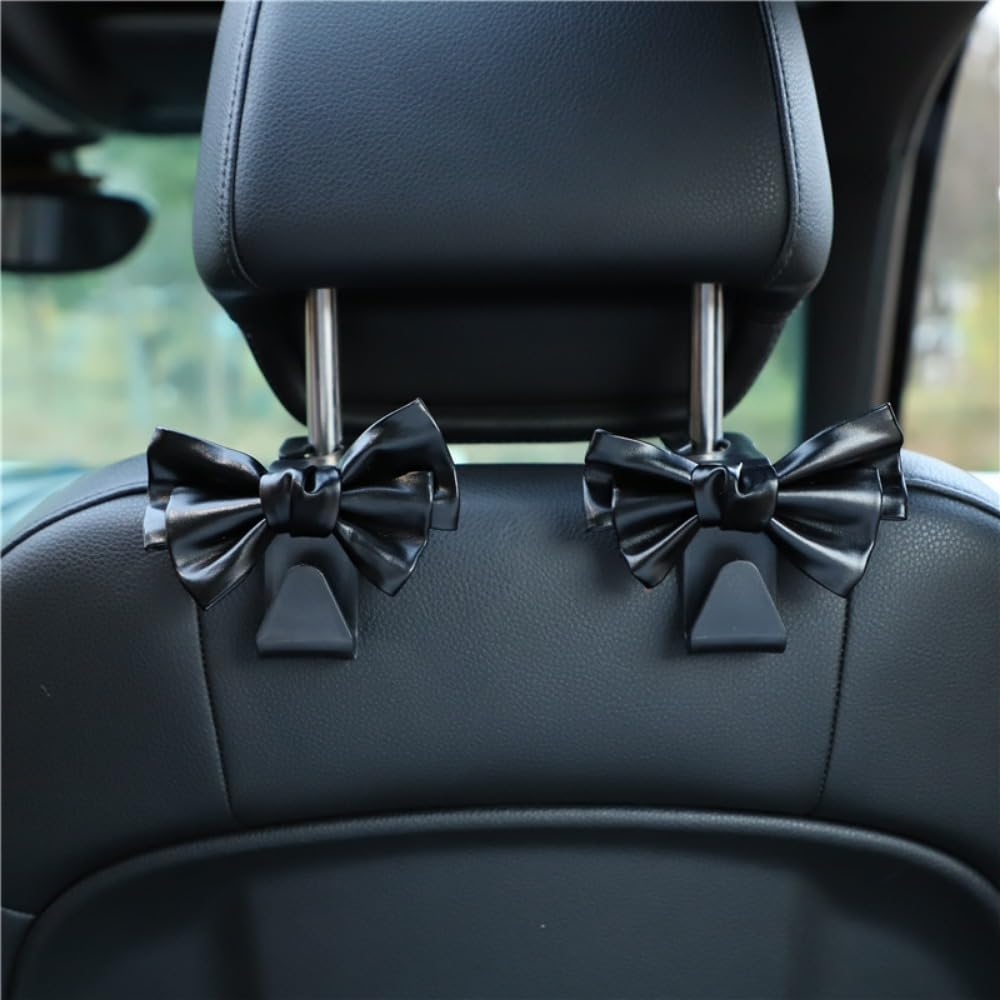 MAPLEROSE 2PCS Purse Holder for Car Hooks for Purses and Bags Cute Bow Car Seat Headrest Hooks for Car Purse Hook Hanger (Black)