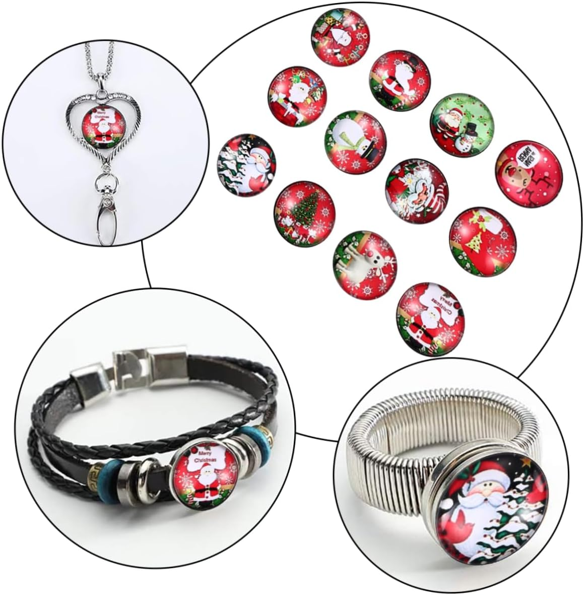 TEHAUX 24Pcs Glass Snap Buttons Jewelry Snap Charms Christmas Decorations Glass Buttons Jewelry Accessories for Craft Projects image number 1