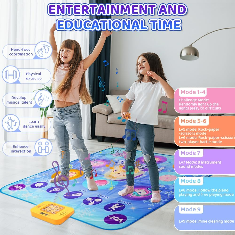 AUTOWT Musical Mat for Kids - Princess Themed Dance Play Mat, Educational Learning Musical Sensory Toys - Girls Birthday Gifts (Blue) image number 2