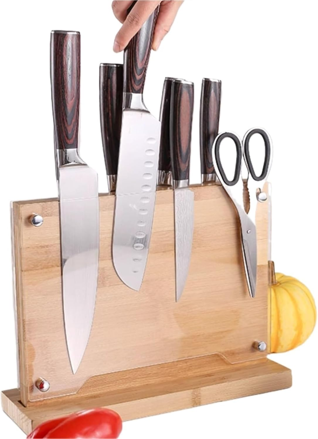 Magnetic Knife Block with Acrylic Shield 26*24 Cm, Double Side Kitchen Knife Holder without Knives- Acacia Wood Universal Knife Storage Organizer with Powerful Magnet for Kitchen Counter (Burlywood) image number 2