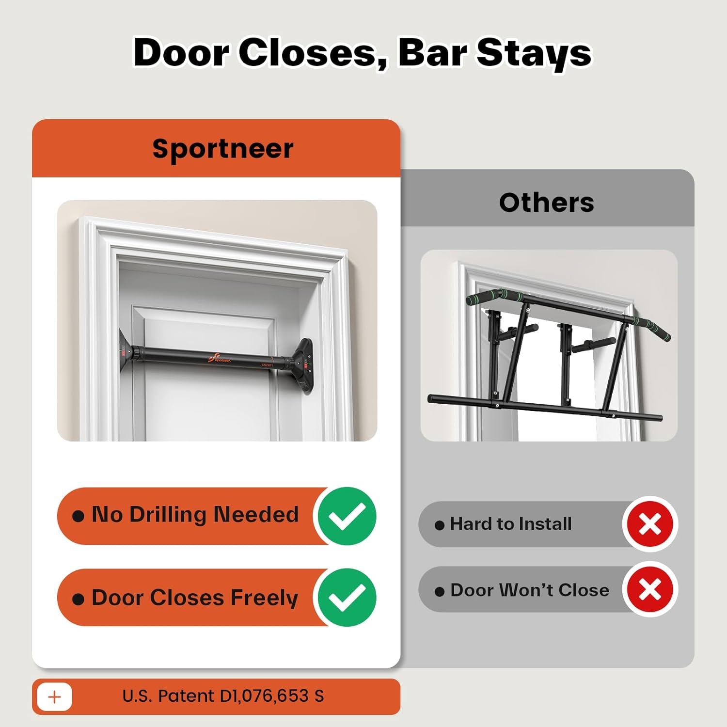 Sportneer Pull up Bar: Strength Training Chin up Bar without Screws - Adjustable 75-94Cm Width Locking Mechanism Pull-Up Bar for Doorway - Max Load 200Kg for Home Gym Upper Body Workout Non-Slip image number 6