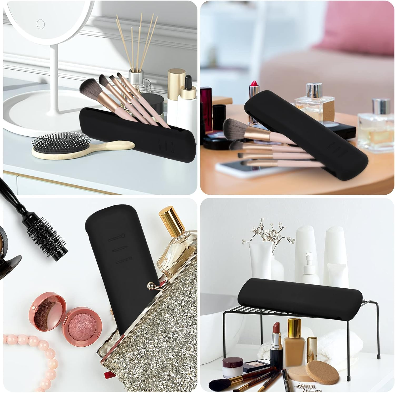 Geeric Silicone Cosmetic Bags, Travel Makeup Brush Holder Portable Cosmetic Face Brushes Organizer for Travelling Lightweight Makeup Brush Case Pouch Holder for Woman Black image number 6