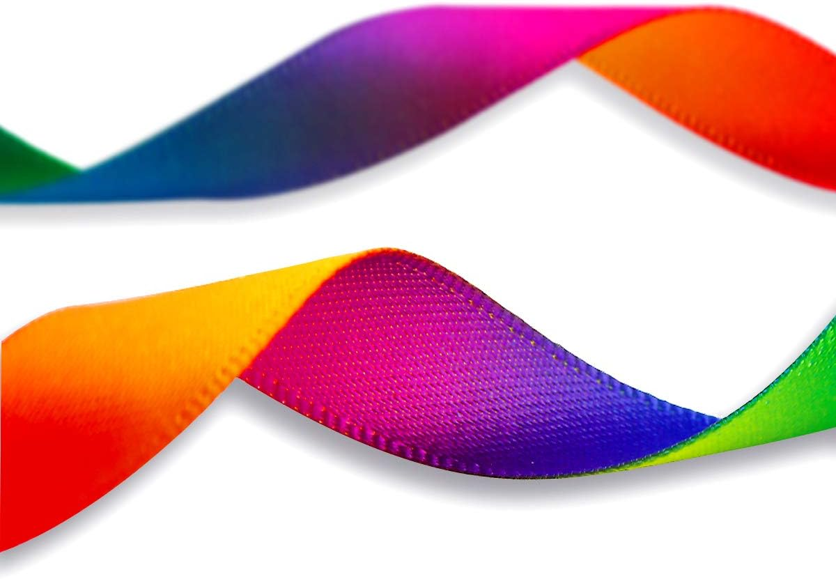 Teemico 50 Yards Satin Ribbon Gradient Rainbow Printed Double Side Satin Polyester Ribbon for DIY Handmade (9Mm Wide) image number 4