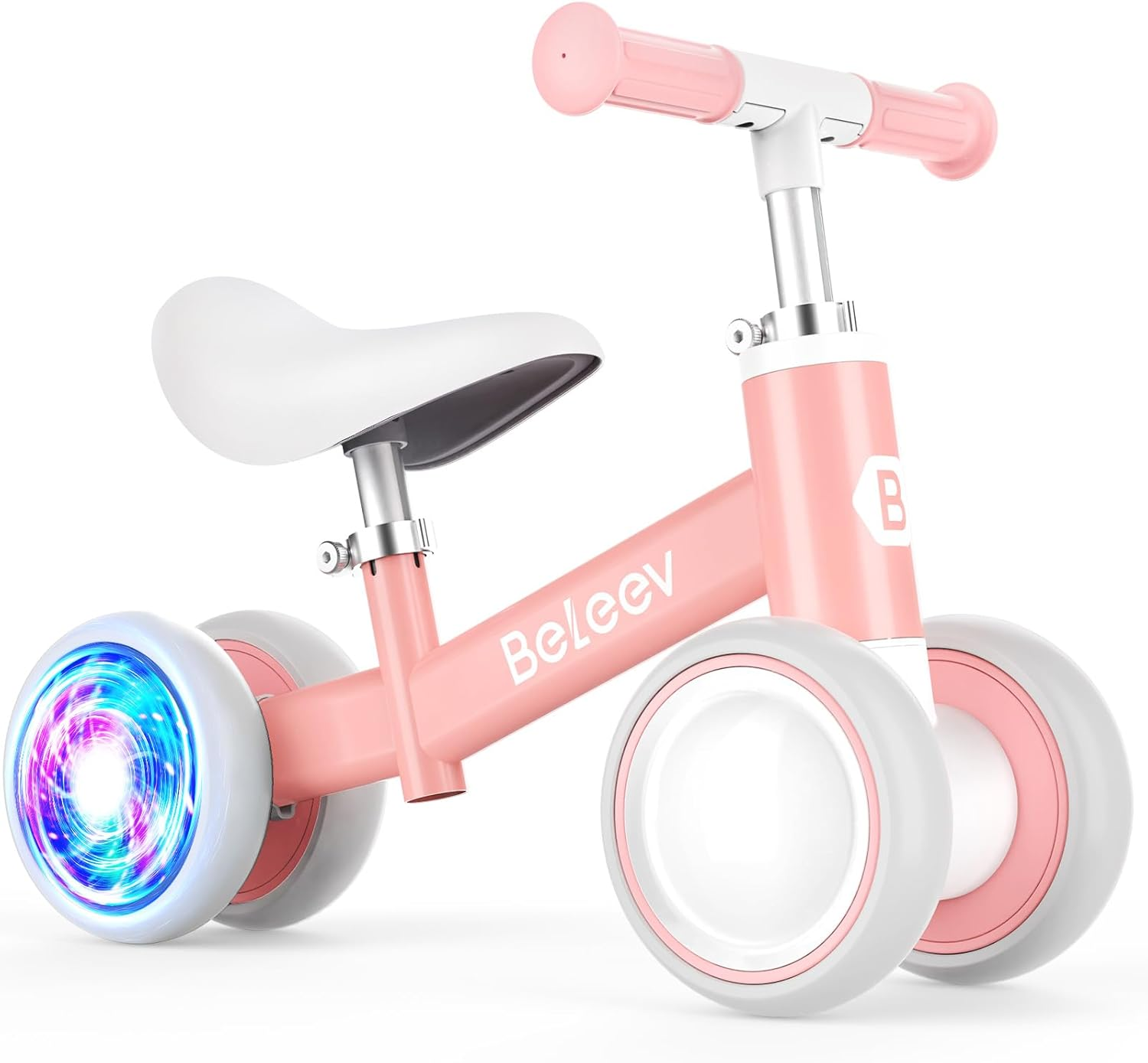 BELEEV B3 Colorful Lighting Balance Bike for 1-3 Year Old Boy Girl, Light-Up Wheels, Adjustable Seat & Handlebar, 135&deg; Safe Limited Steer, Soft Seat, Toddler Baby Bike First Birthday Gift 10-36 Month image number 3
