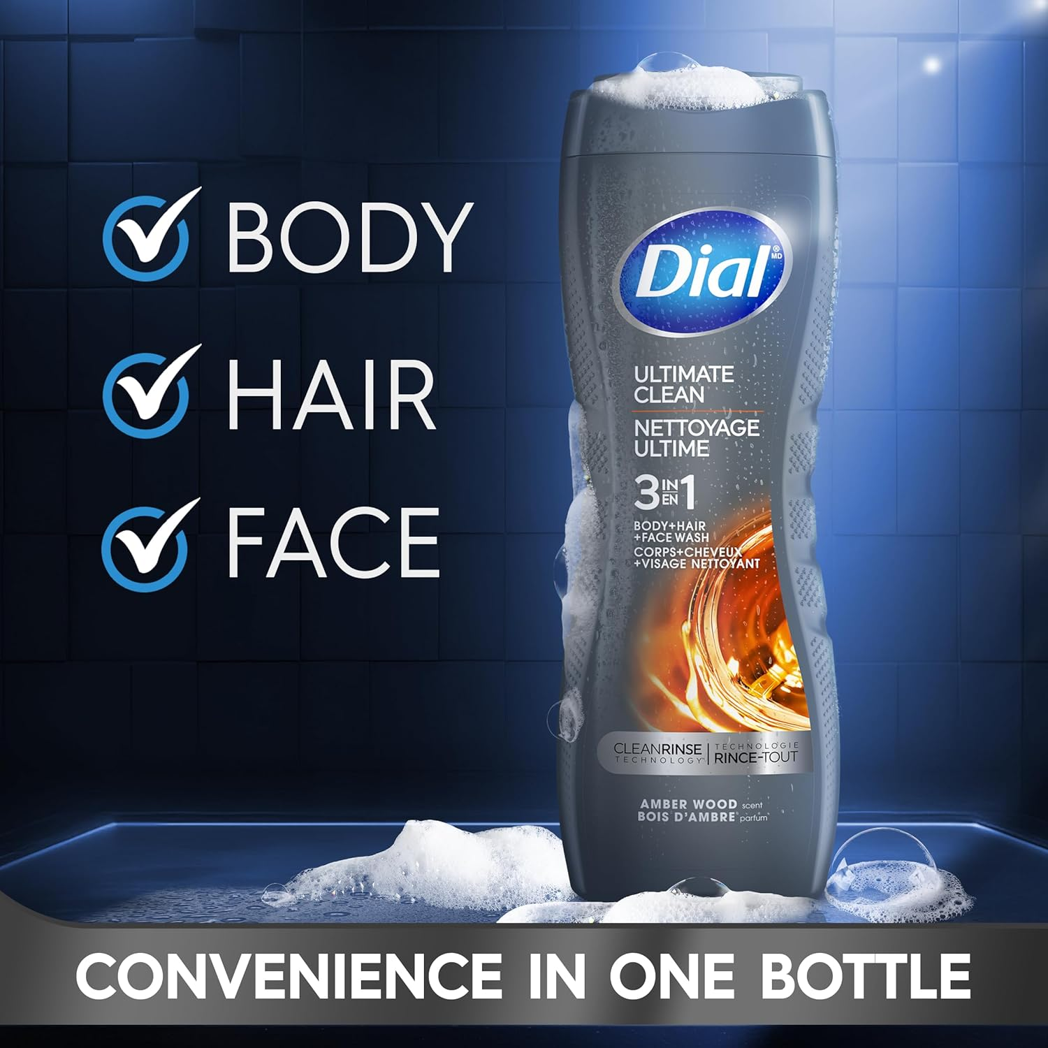 Dial for Men Hair + Body Wash, Ultimate Clean with Clean Rinsing Technology, 16 Fluid Ounces image number 5