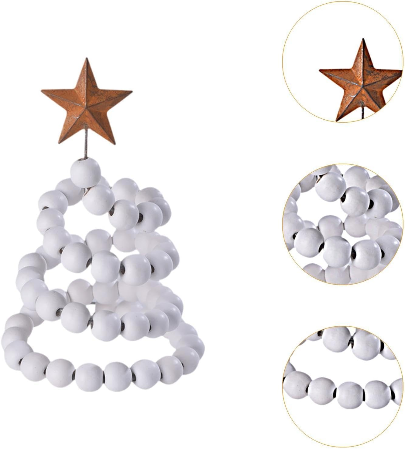 Mini Christmas Tree for Desk, Decorative Wooden Bead Christmas Tree Statue for Party, Star Top Christmas Tree For, White, as Described image number 2