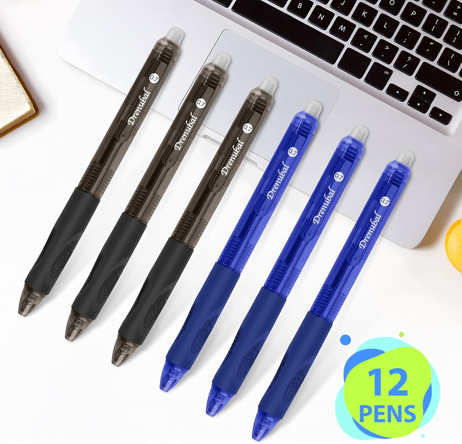 12-Pack Erasable Pens with 0.7 Mm Medium Point, Retractable Gel Pens - Refillable Ink with Eraser Comfort Grip & Quick-Dry for Drawing/Writing (Office/School/Gift Set) - 8 Black + 2 Blue + 2 Red image number 3