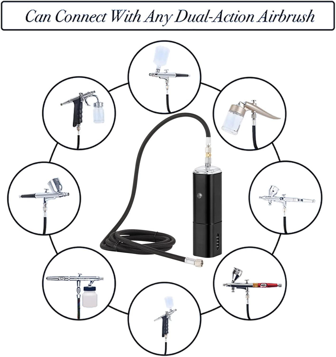 Cordless Portable Airbrush Kit with Compressor,Rechargeable and Replaceable Auto Stop Dual Action Air Brush Pen,Match Different Airbrush Guns for Barbers Model Painting Nail Art Craft Makeup image number 6