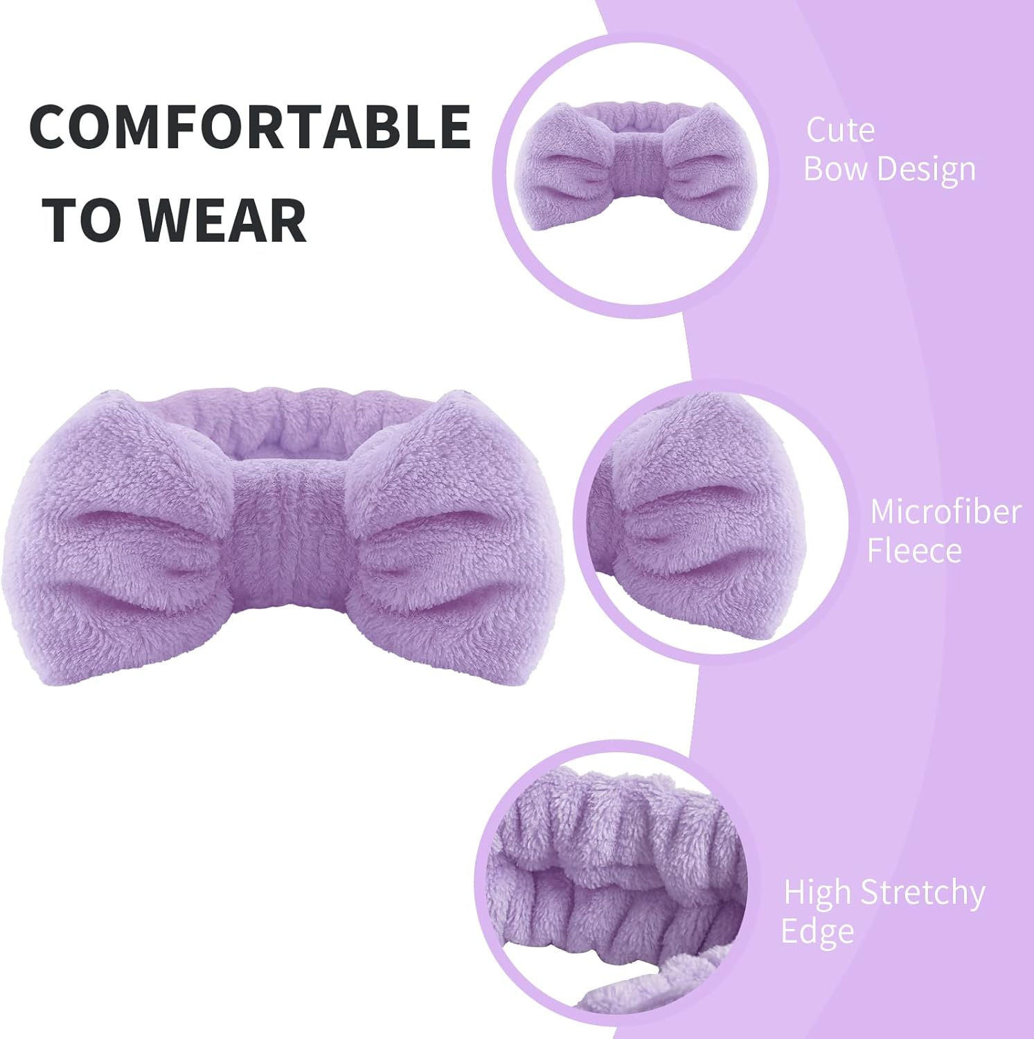 WSYUB Spa Headband, Wristbands, Headband for Washing Face, 2Pcs Wristlets for Sleeves Dry, Make up Headband,Purple - Black And White image number 3