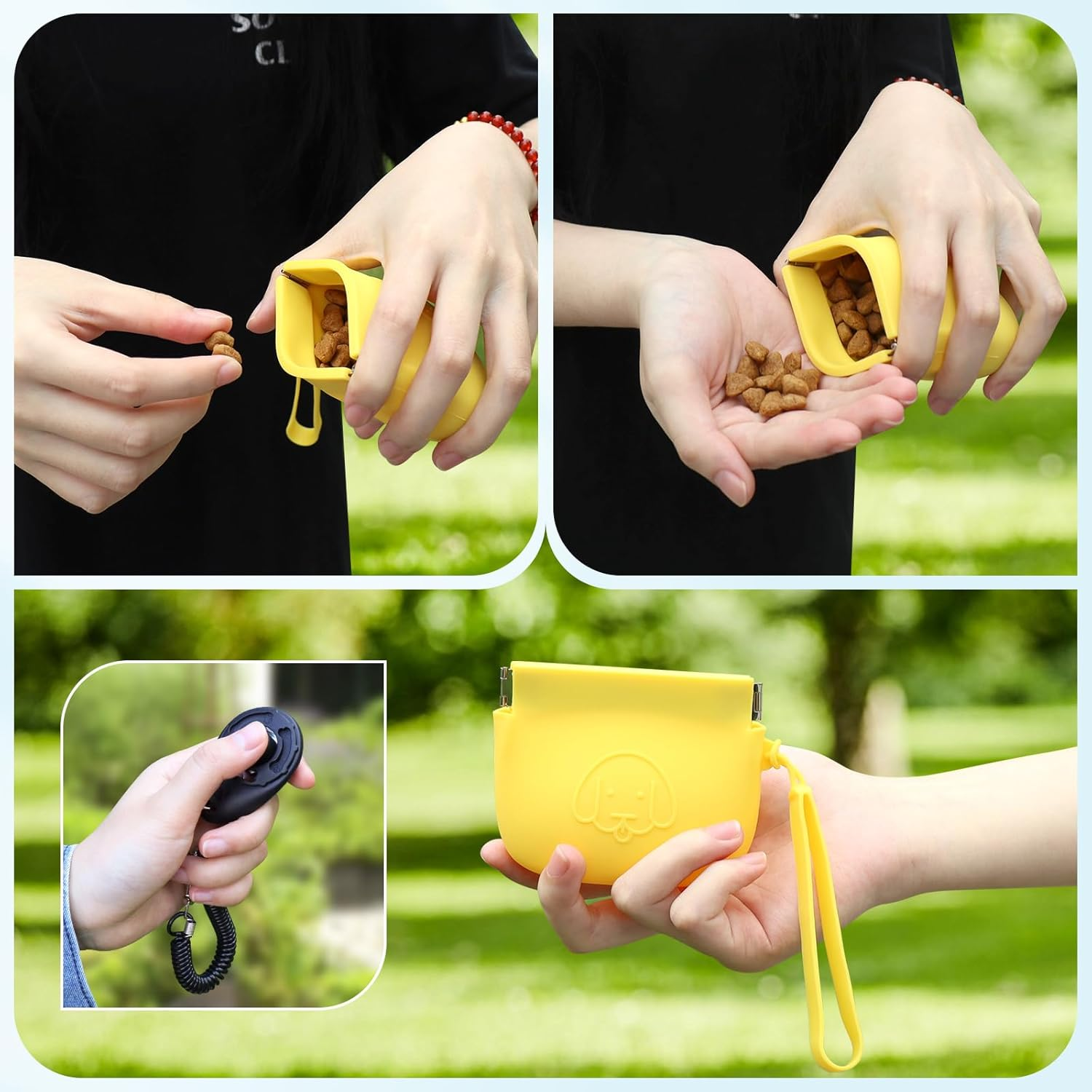WALLFID Silicone Dog Treat Pouch Small Bag,Auto Closure,With Pet Training Clicker,Walking Bag for Dog and Cat,Pocket Size,Easy to Clean,Odorless (Yellow)&hellip; - Yellow image number 6
