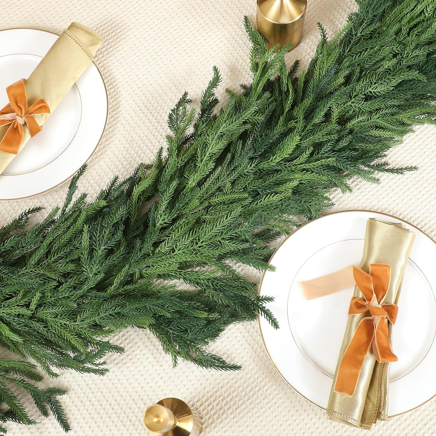 Jutom 1 Pcs 18 Feet Christmas Deluxe Norfolk Pine Garlands Realistic Norfolk Pine Faux Greenery Garlands for Holiday Mantle Table Indoor Outdoor Wedding Christmas Decor image number 1