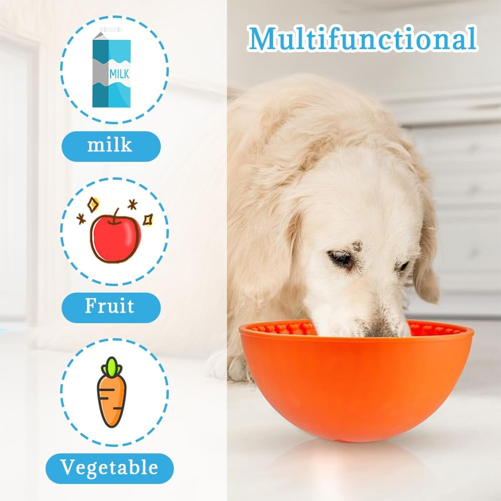 2 Pack Silicone Dog Licking Bowl, Pet Interactive Slow Feeding Bowl, Silicone Freezer Bowl for Oral Health, Choking Prevention, Anxiety Relief (Orange and Blue) image number 5