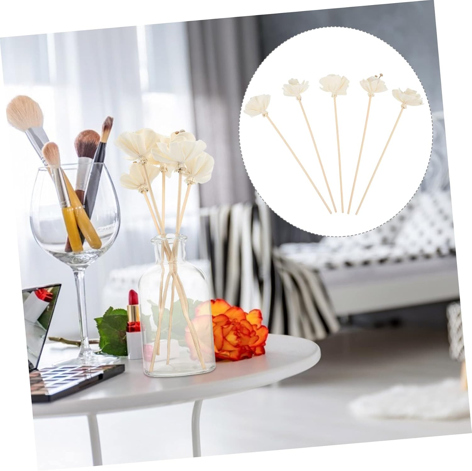 5Pcs Rattan Diffuser Sticks Dried Peony Flowers for Essential Oil Natural Handmade Air Freshener for Home Office Wedding and Event Decor image number 2