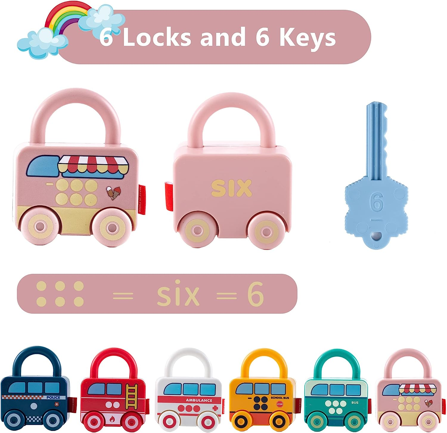 Montessori Educational Learning Toys, Preschool Learning Activities Lock and Key Toy, Sensory Toy Matching & Sorting Toys Early with Number for Toddlers Boys Girls 3 4 5 6 Years Old image number 3