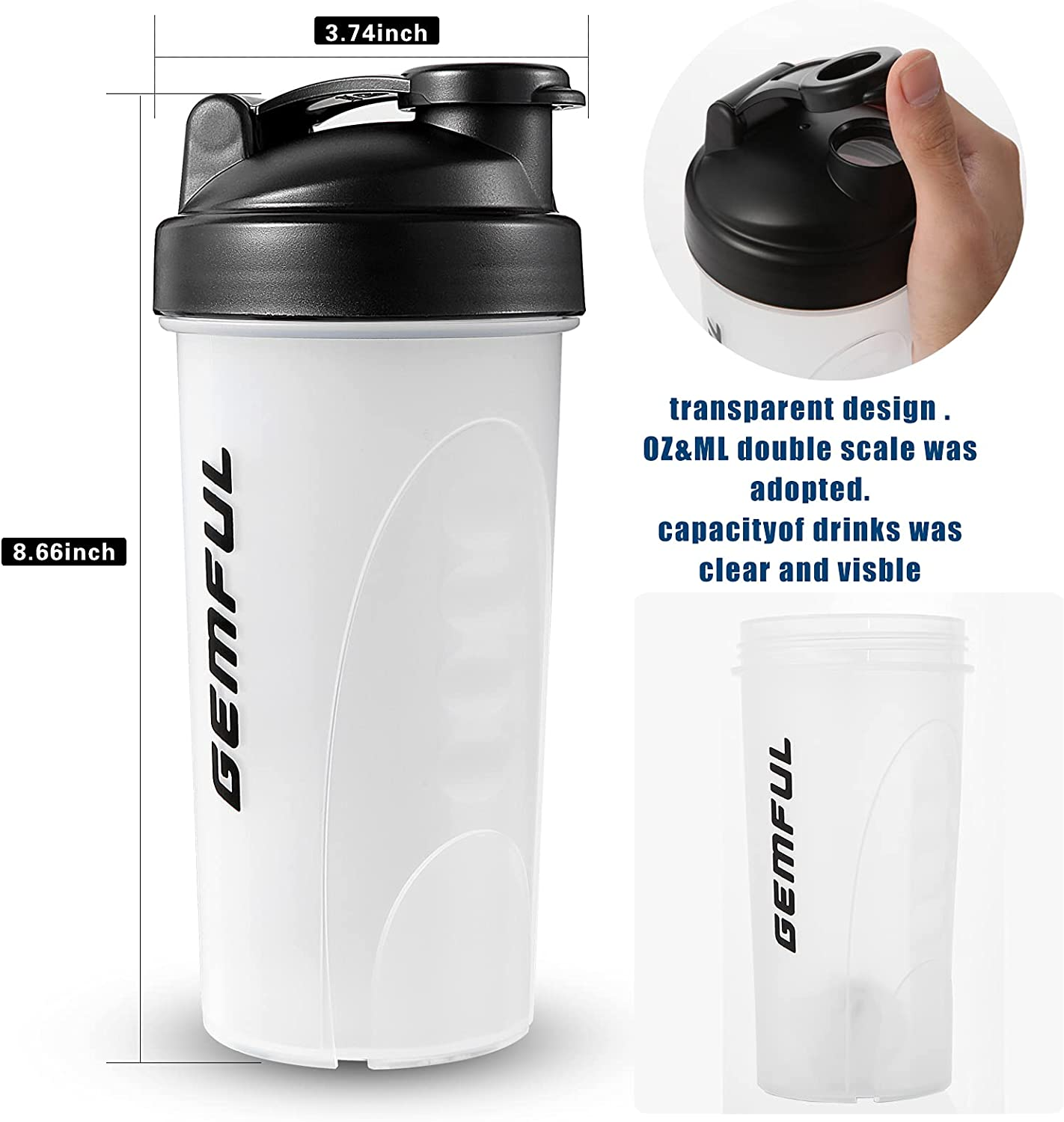 Protein Shaker Bottle Bpa-Free Leak Proof Mixer 700Ml Blender Cup for Gym Sports image number 3